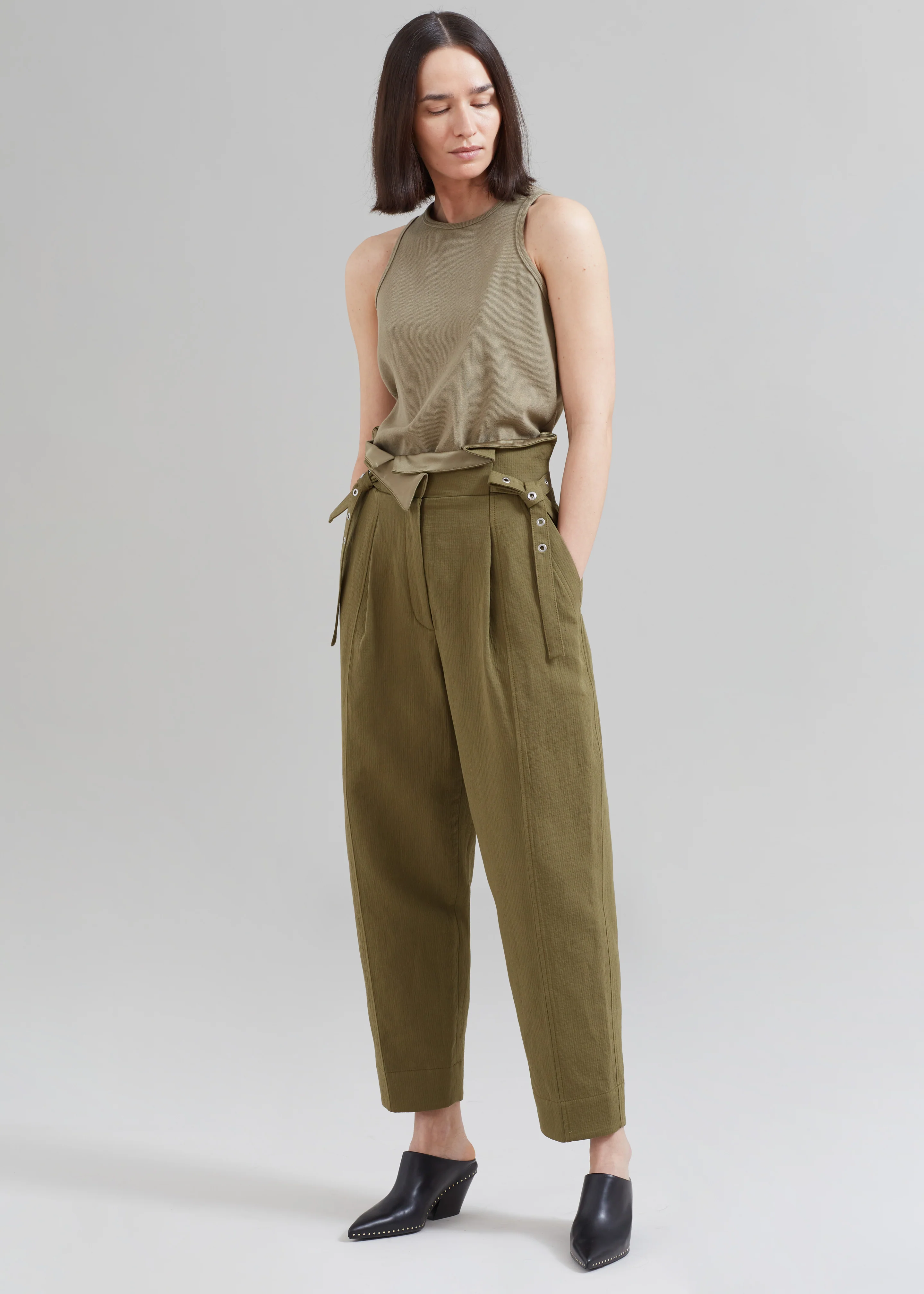 3.1 Phillip Lim Cotton Linen Paperbag Pant - Olive - Image 4