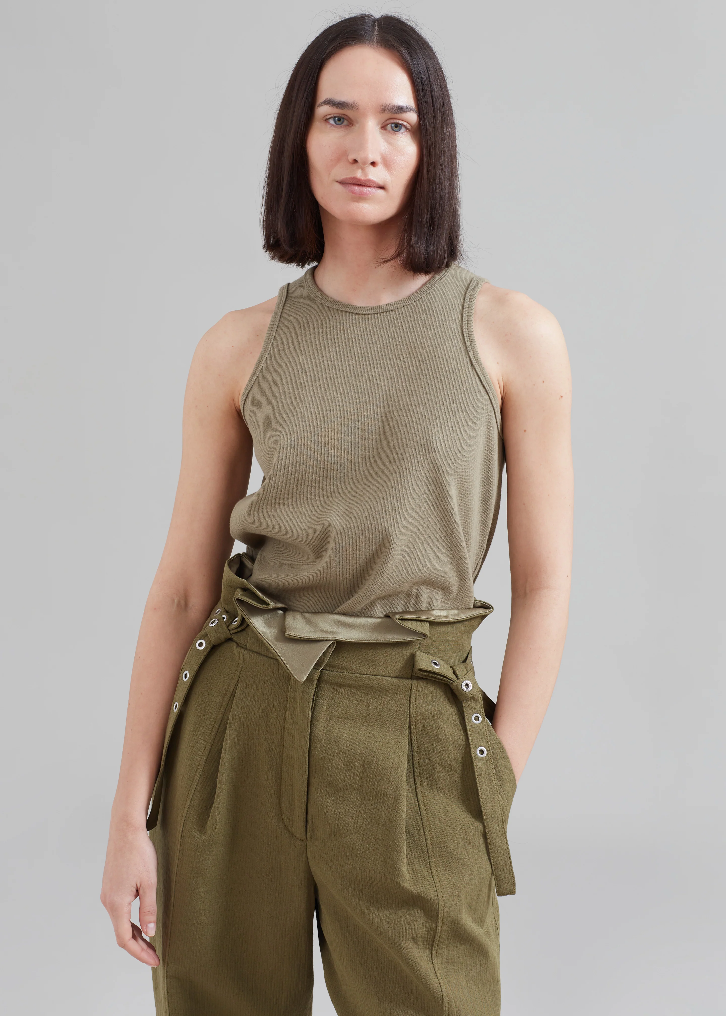 3.1 Phillip Lim Cotton Linen Paperbag Pant - Olive - Image 5
