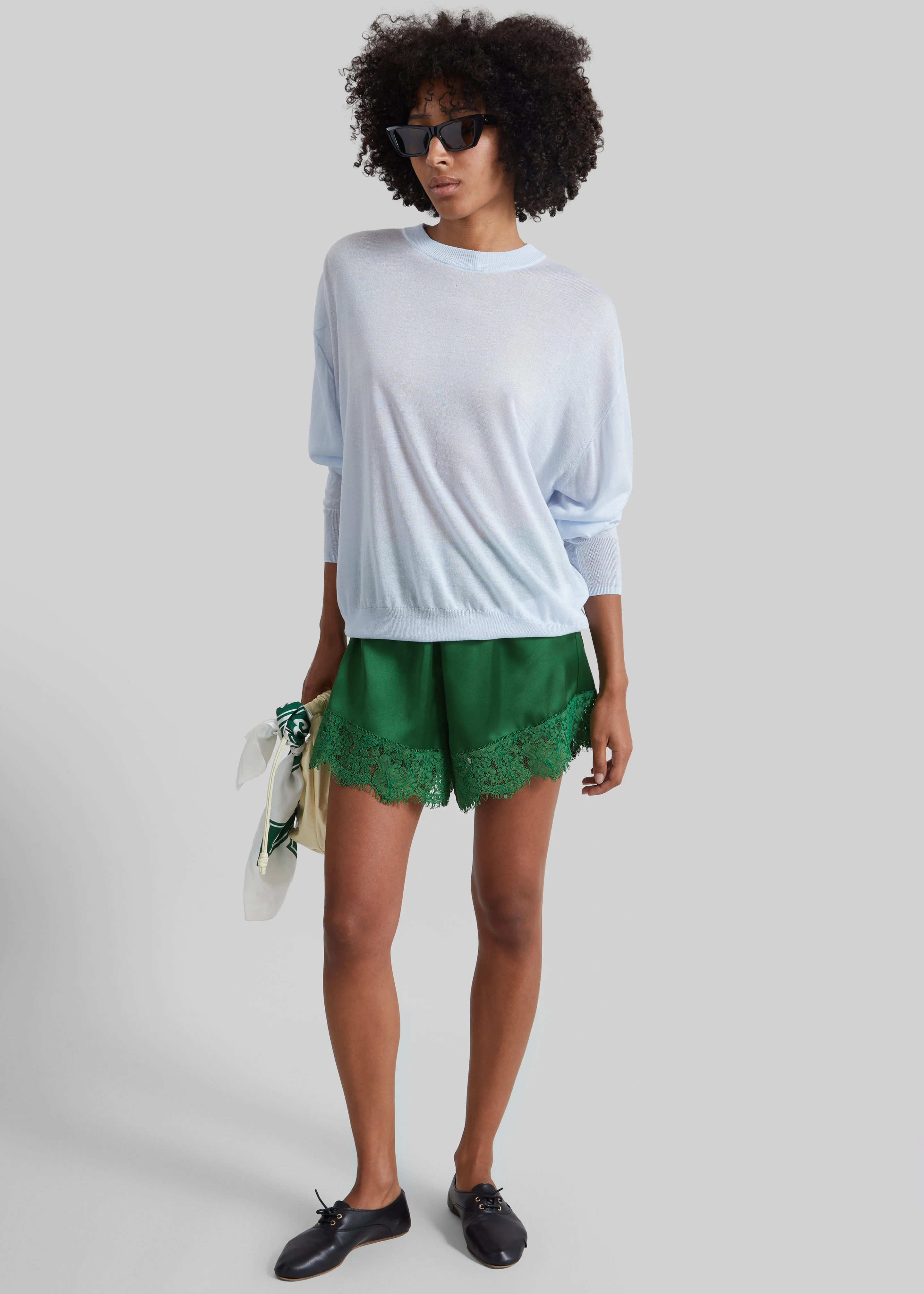 Albesa Satin Lace Trim Shorts - Kelly Green - Image 6