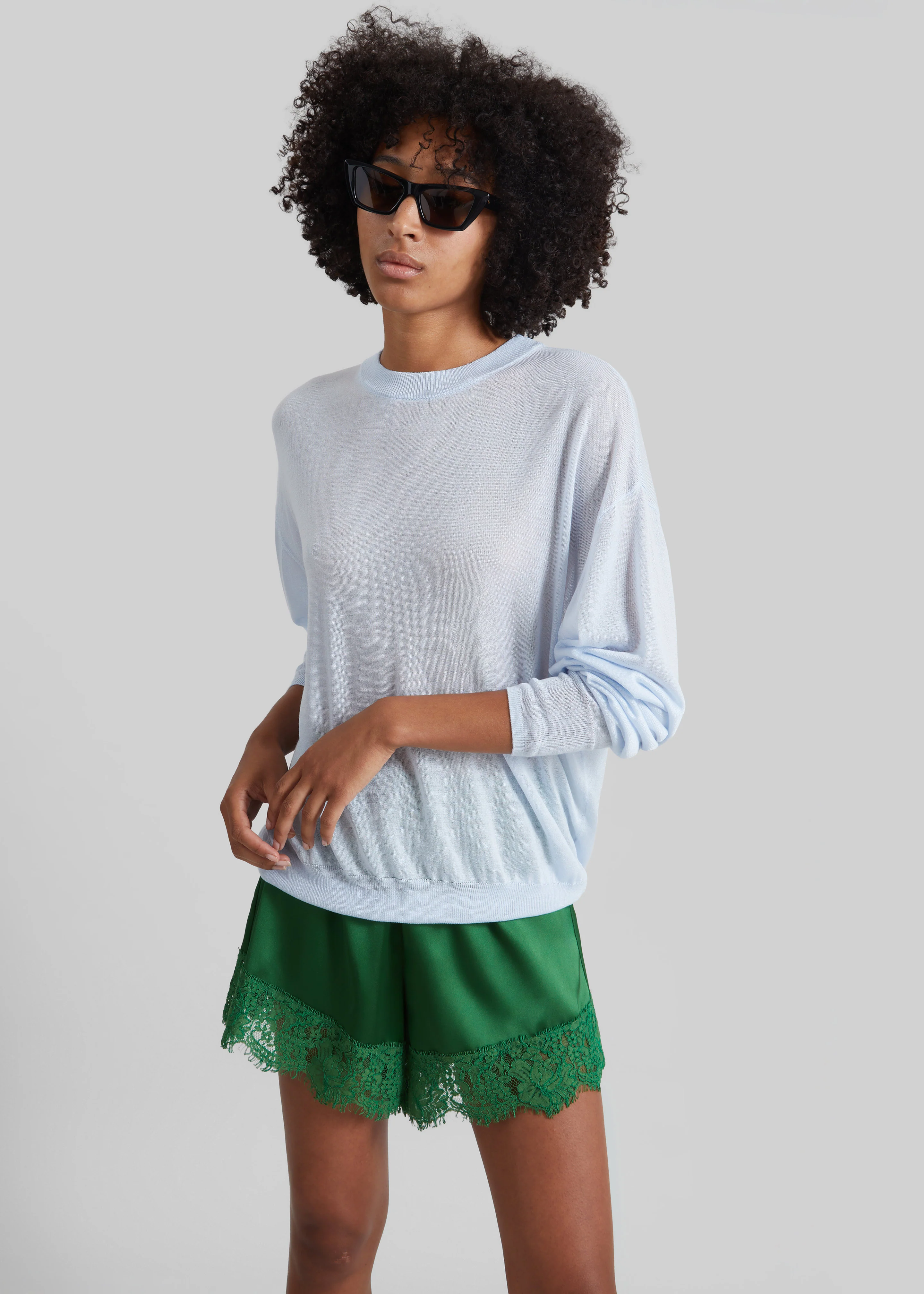 Albesa Satin Lace Trim Shorts - Kelly Green - Image 7