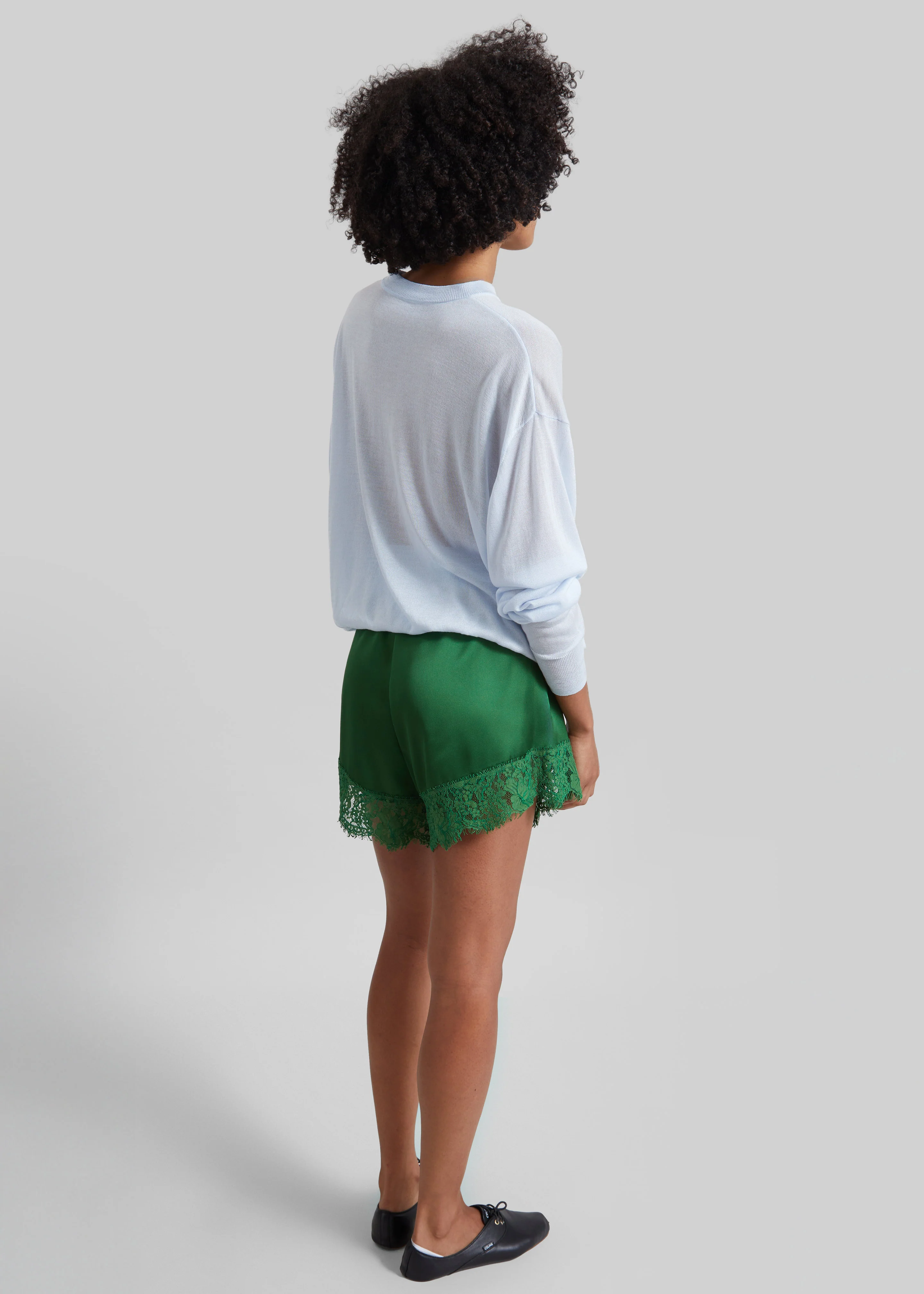Albesa Satin Lace Trim Shorts - Kelly Green - Image 9
