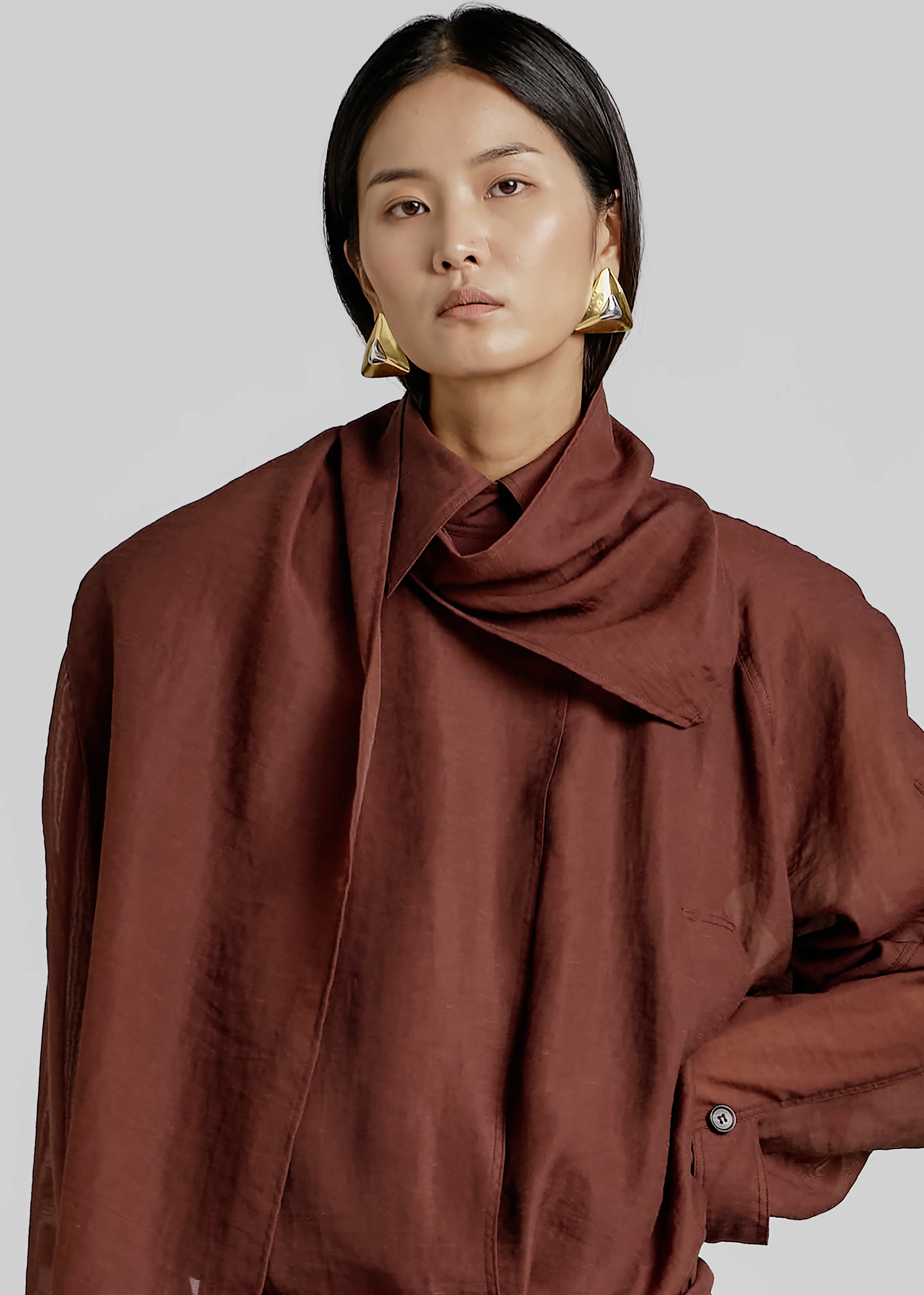 Ansel Sheer Scarf Collar Trench - Brown - Image 5