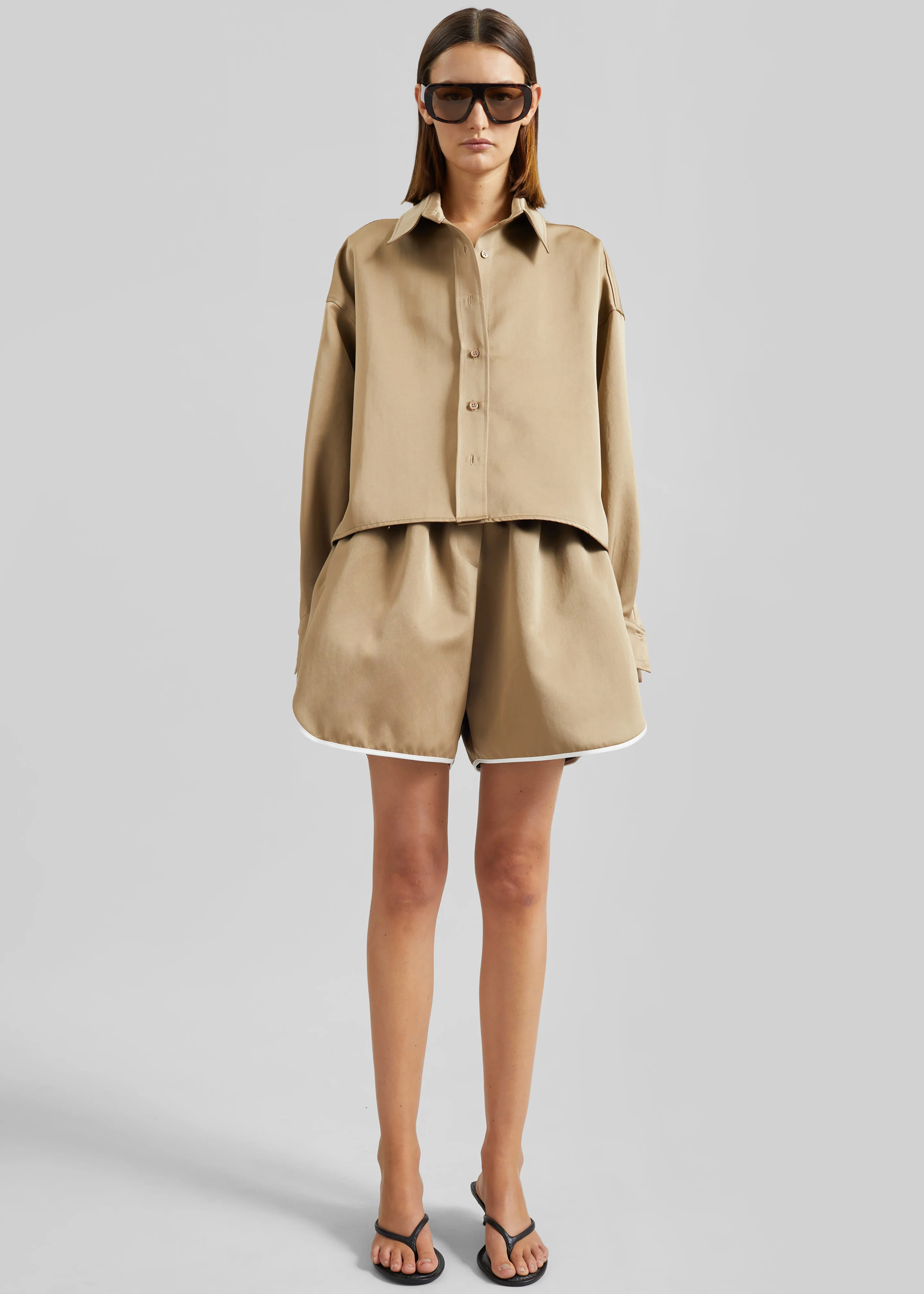 Arlen Satin Boxy Shirt - Beige - Image 5