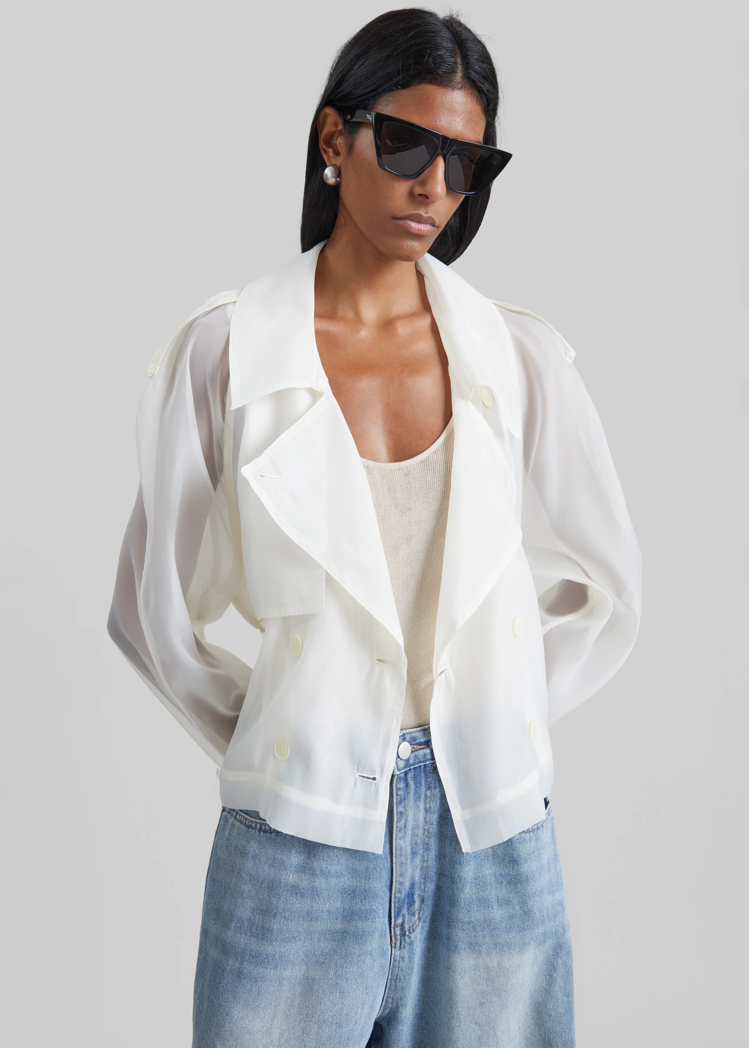 Asola Sheer Short Trench - Ivory - Image 4