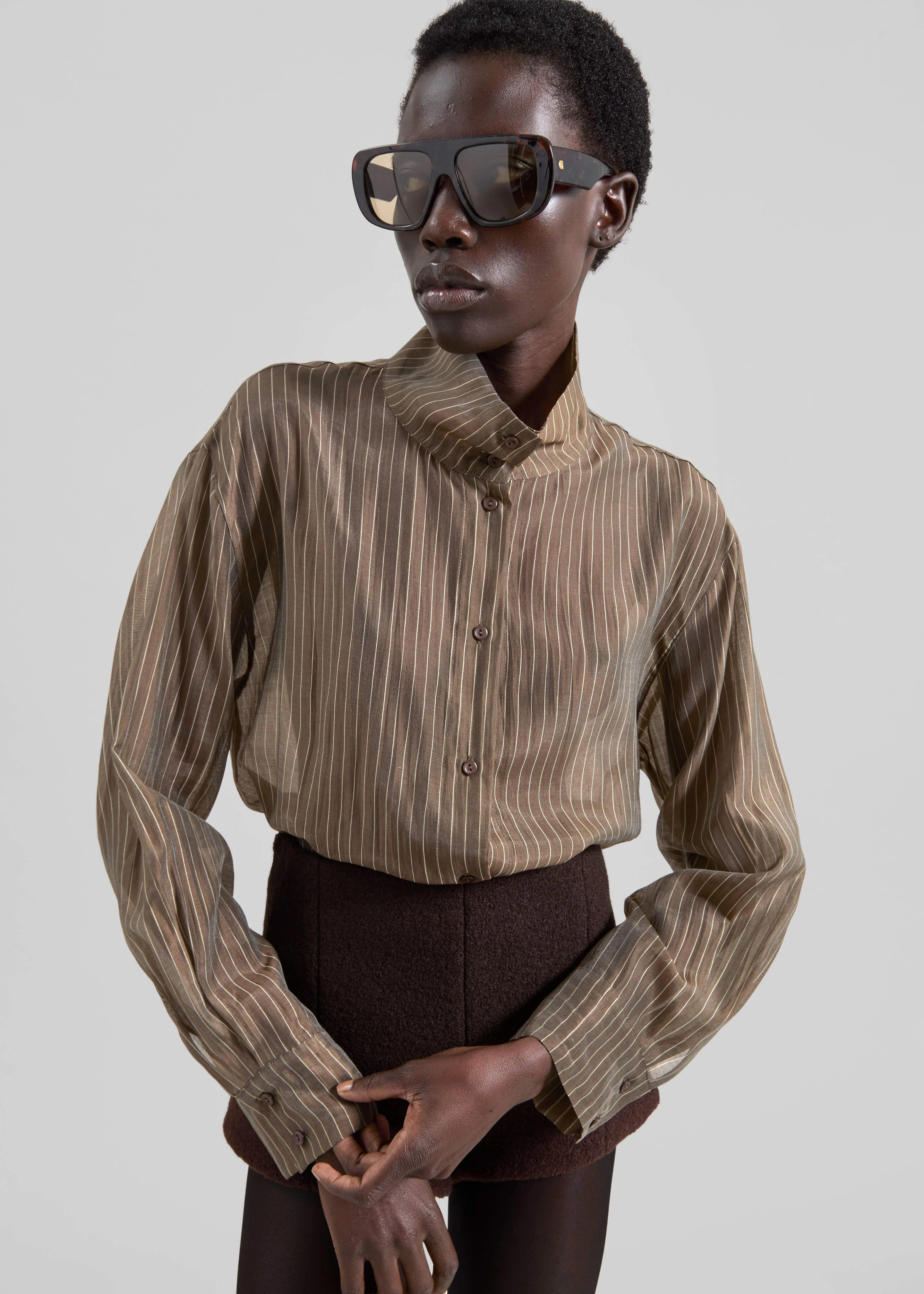 Avila Sheer Fluid Shirt - Brown/White Stripe