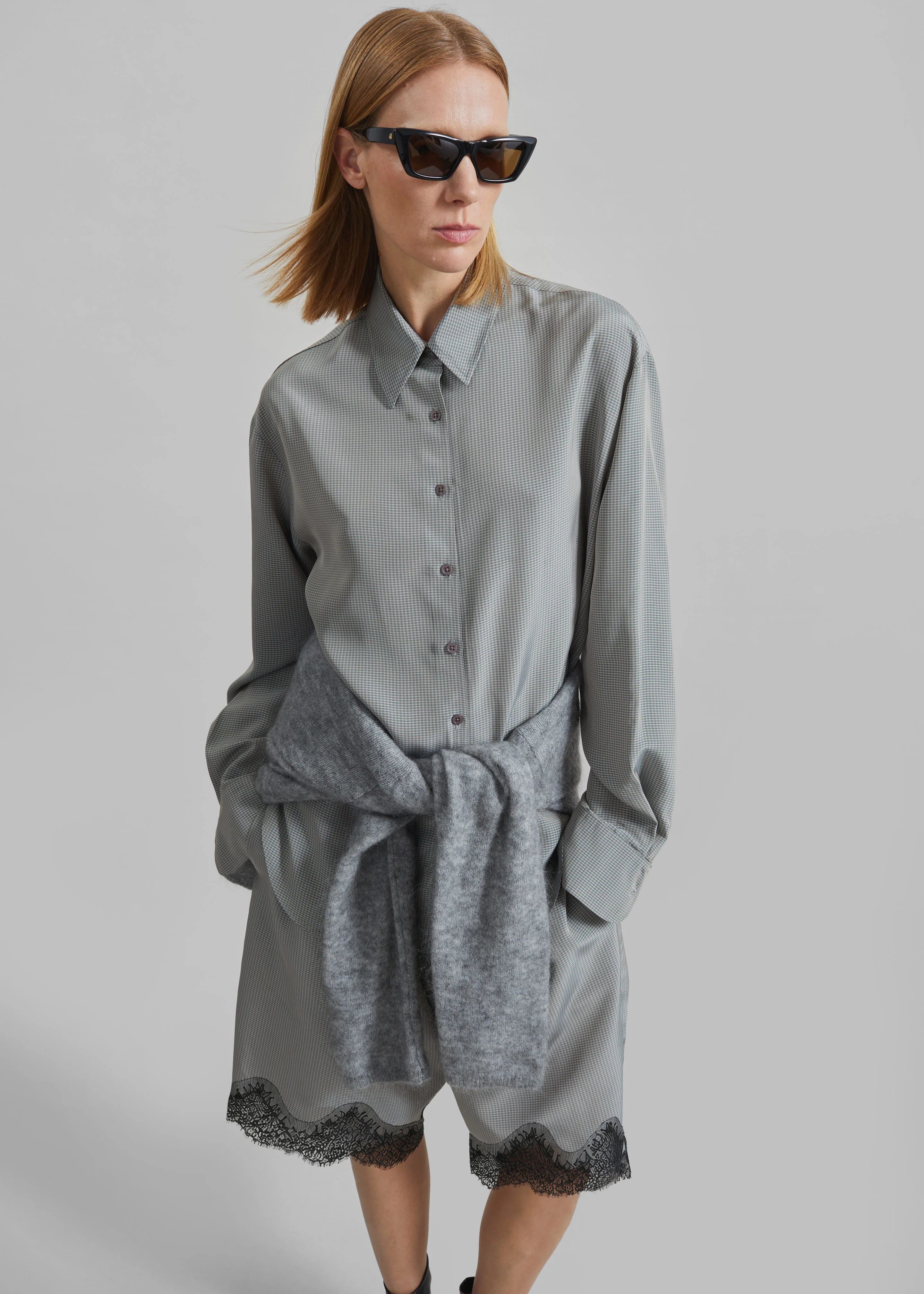Baxter Lace Bermuda Shorts - Checked Grey - Image 3