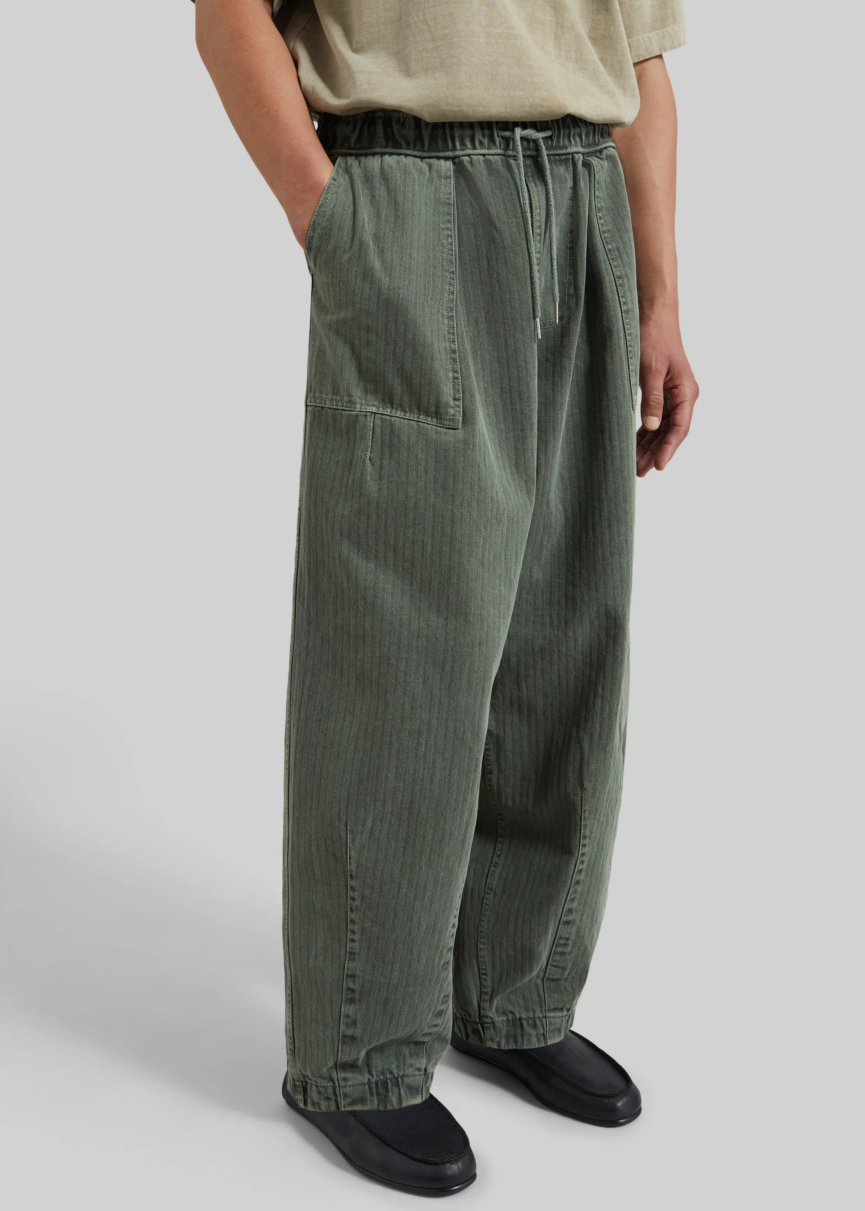Bernay Herringbone Balloon Pants - Pale Olive - Image 5
