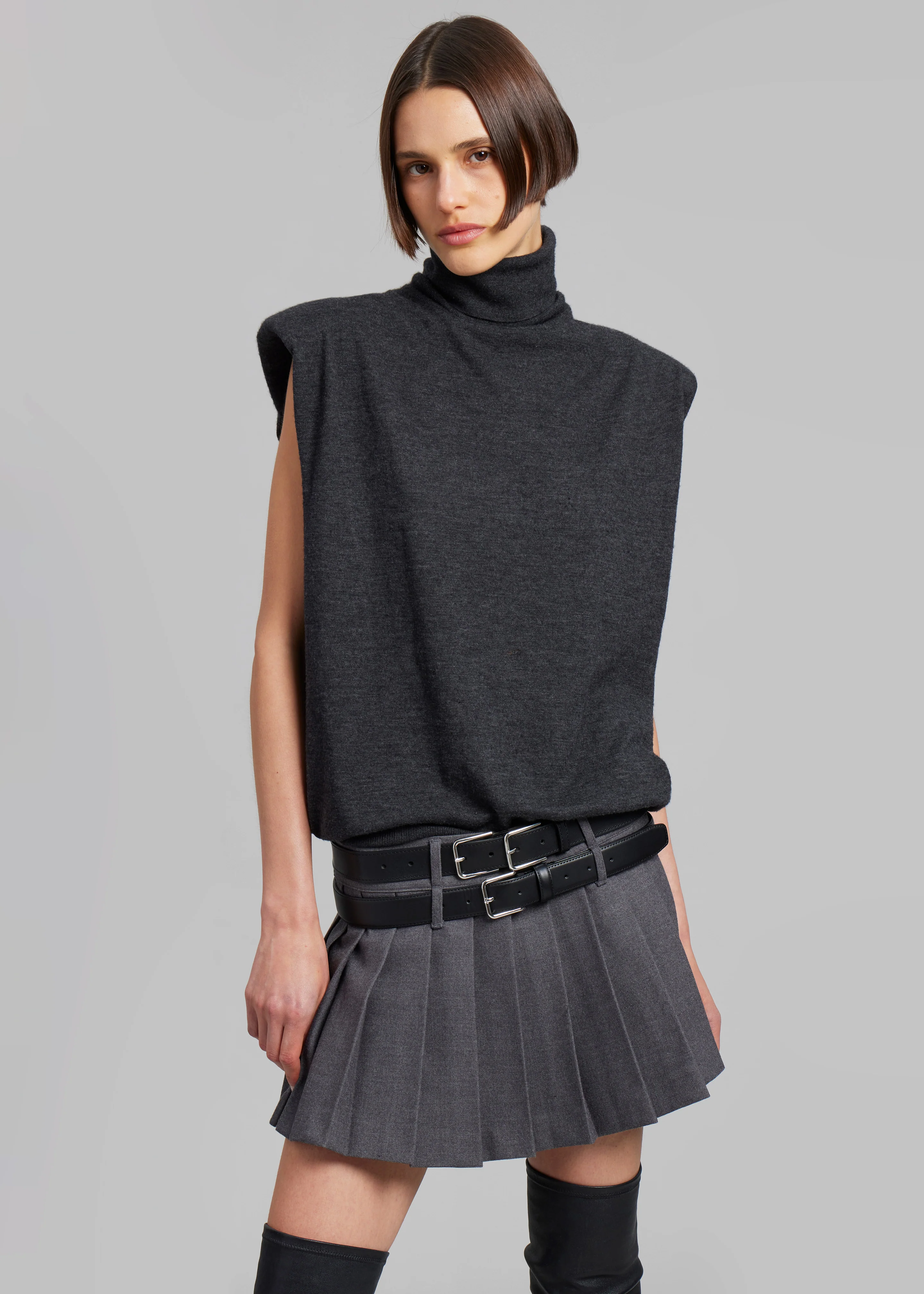 Blake Mini Pleated Skirt - Dark Grey Melange - Image 3