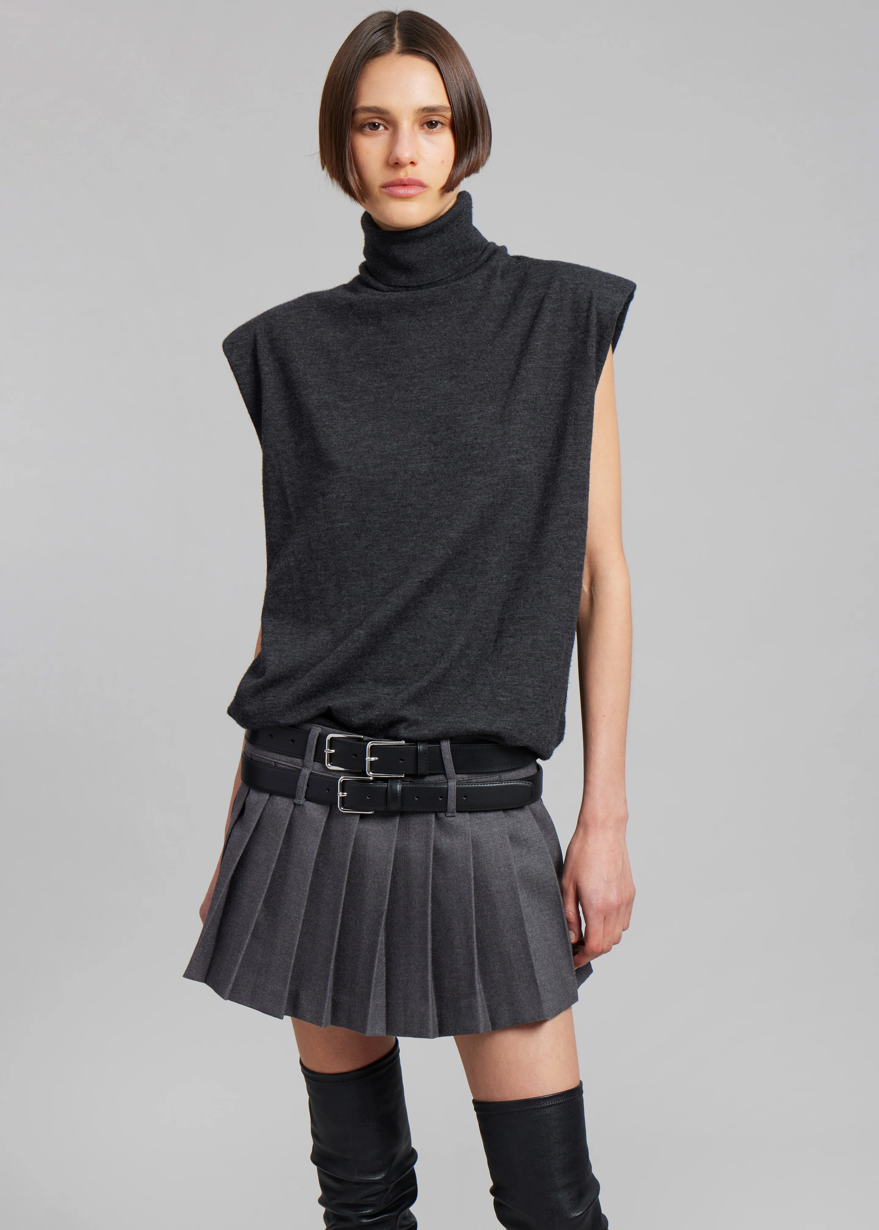 Blake Mini Pleated Skirt - Dark Grey Melange - Image 4