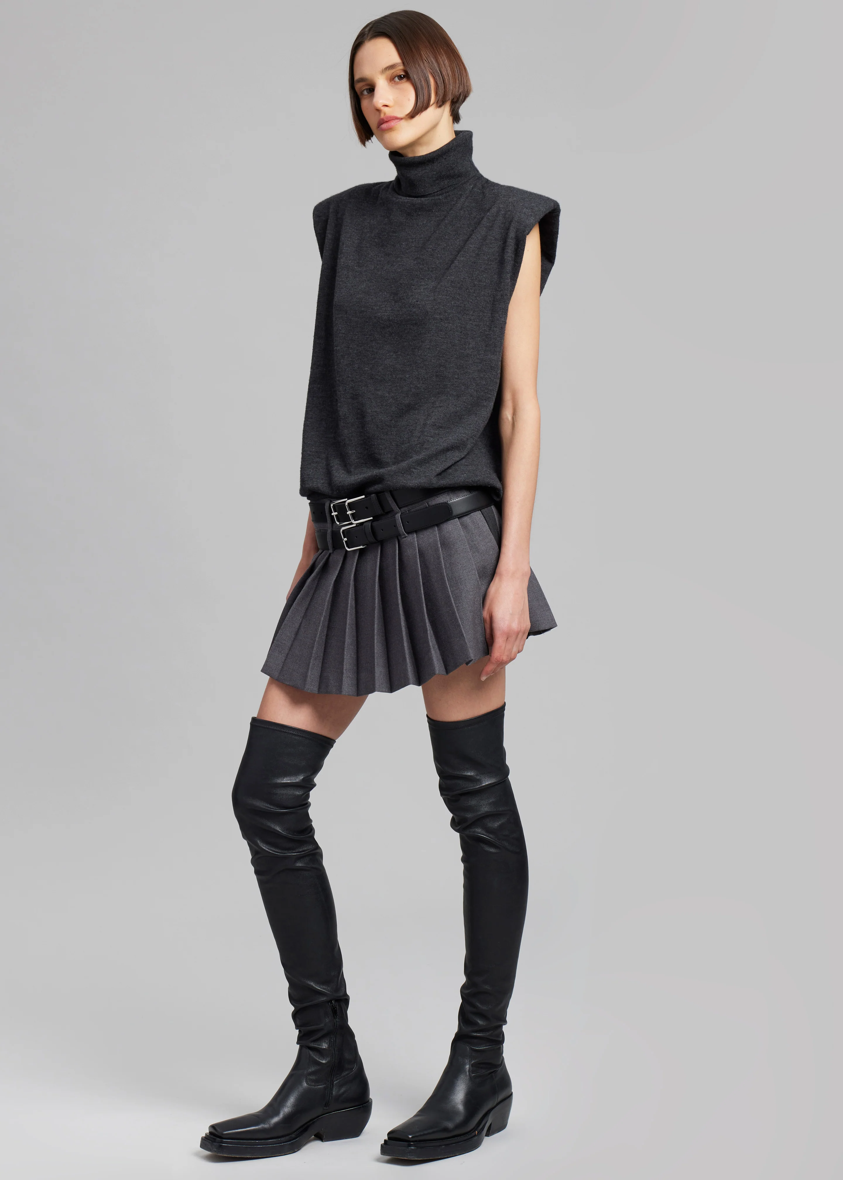 Blake Mini Pleated Skirt - Dark Grey Melange - Image 7