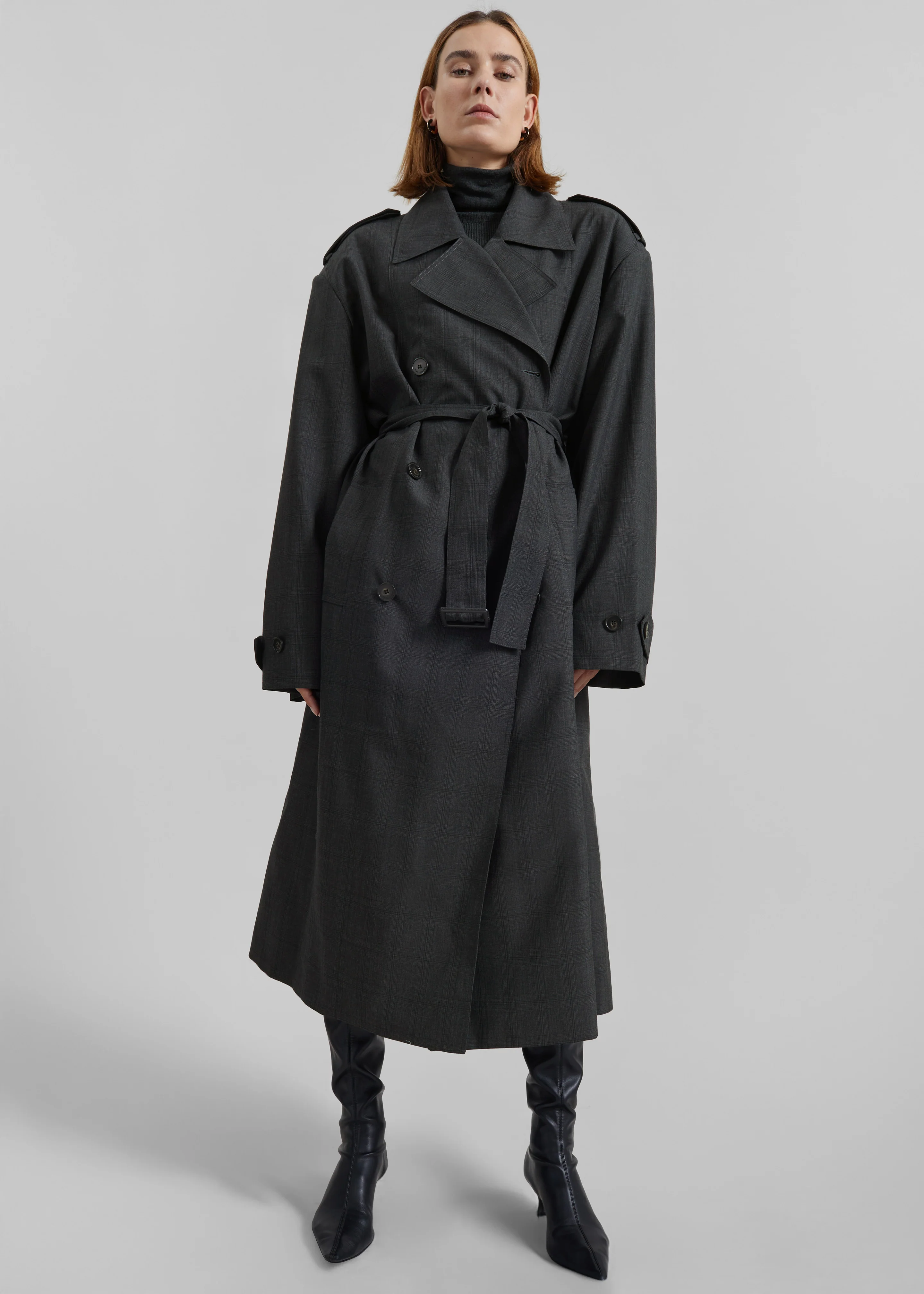Bleecker Plaid Trench Coat - Dark Grey - Image 10