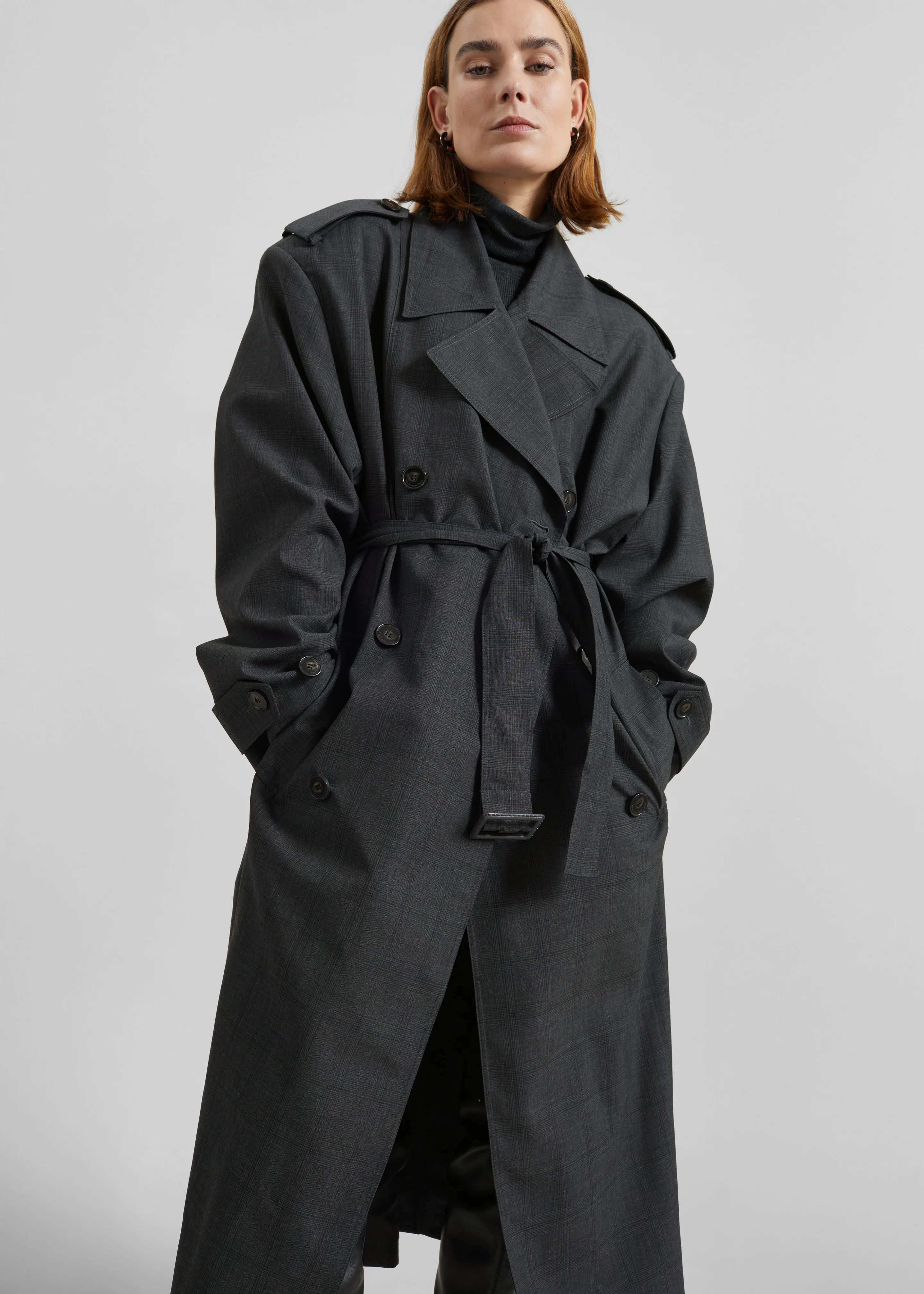 Bleecker Plaid Trench Coat - Dark Grey - Image 11