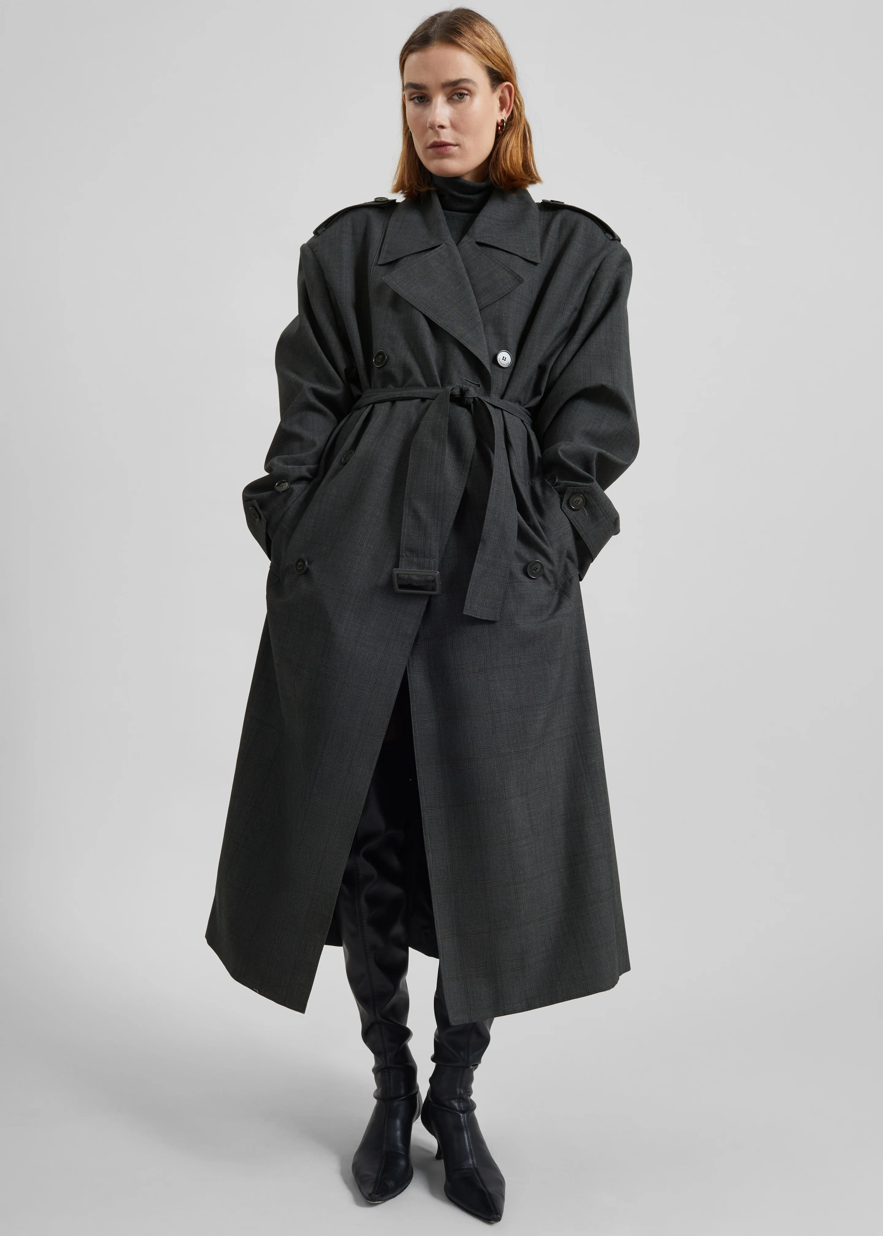Bleecker Plaid Trench Coat - Dark Grey - Image 3