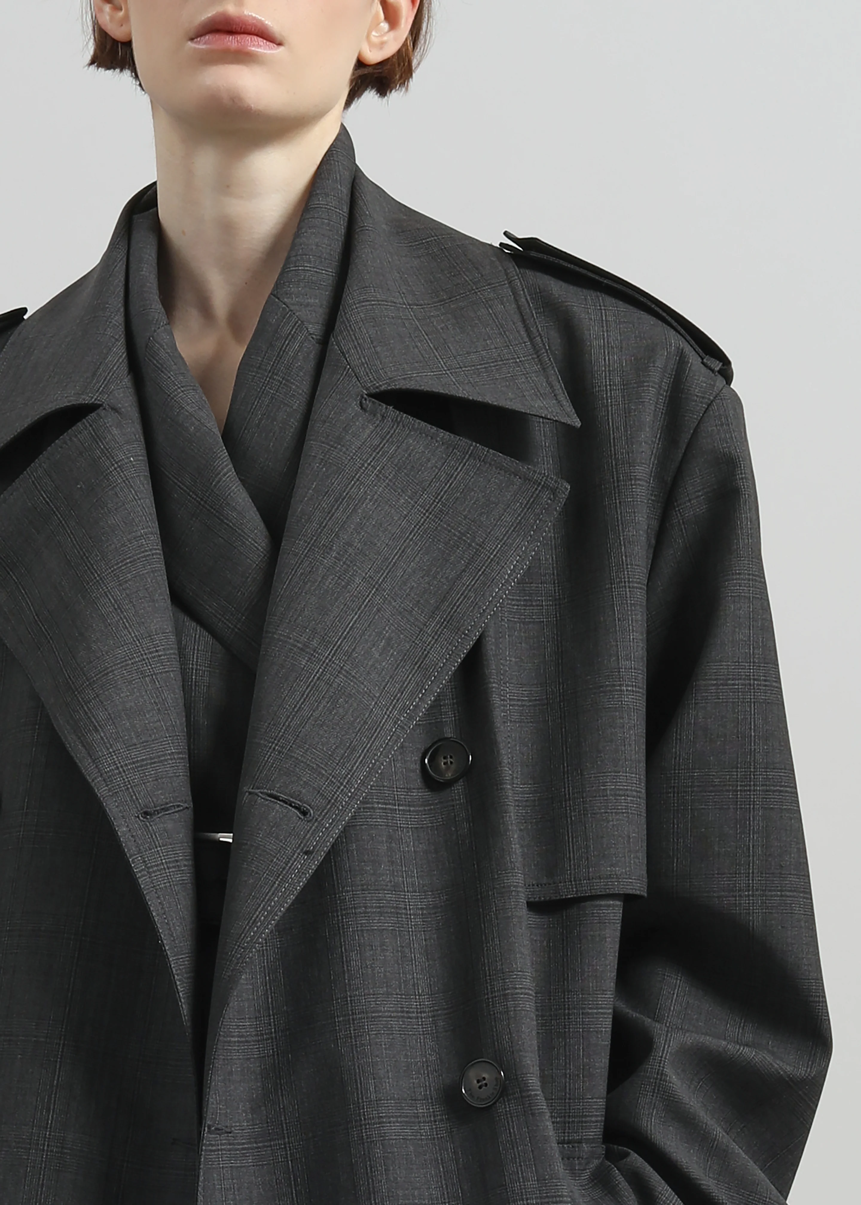 Bleecker Plaid Trench Coat - Dark Grey - Image 4