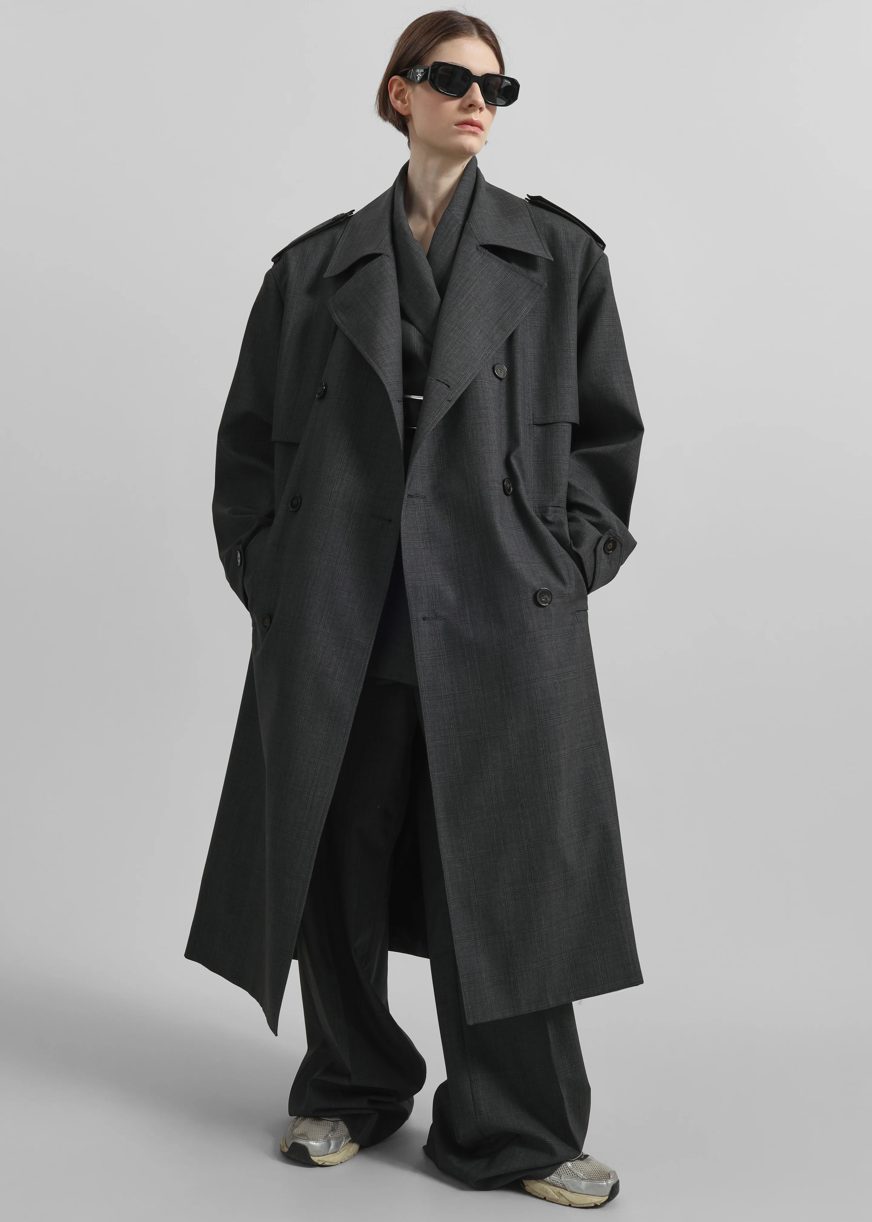 Bleecker Plaid Trench Coat - Dark Grey - Image 5