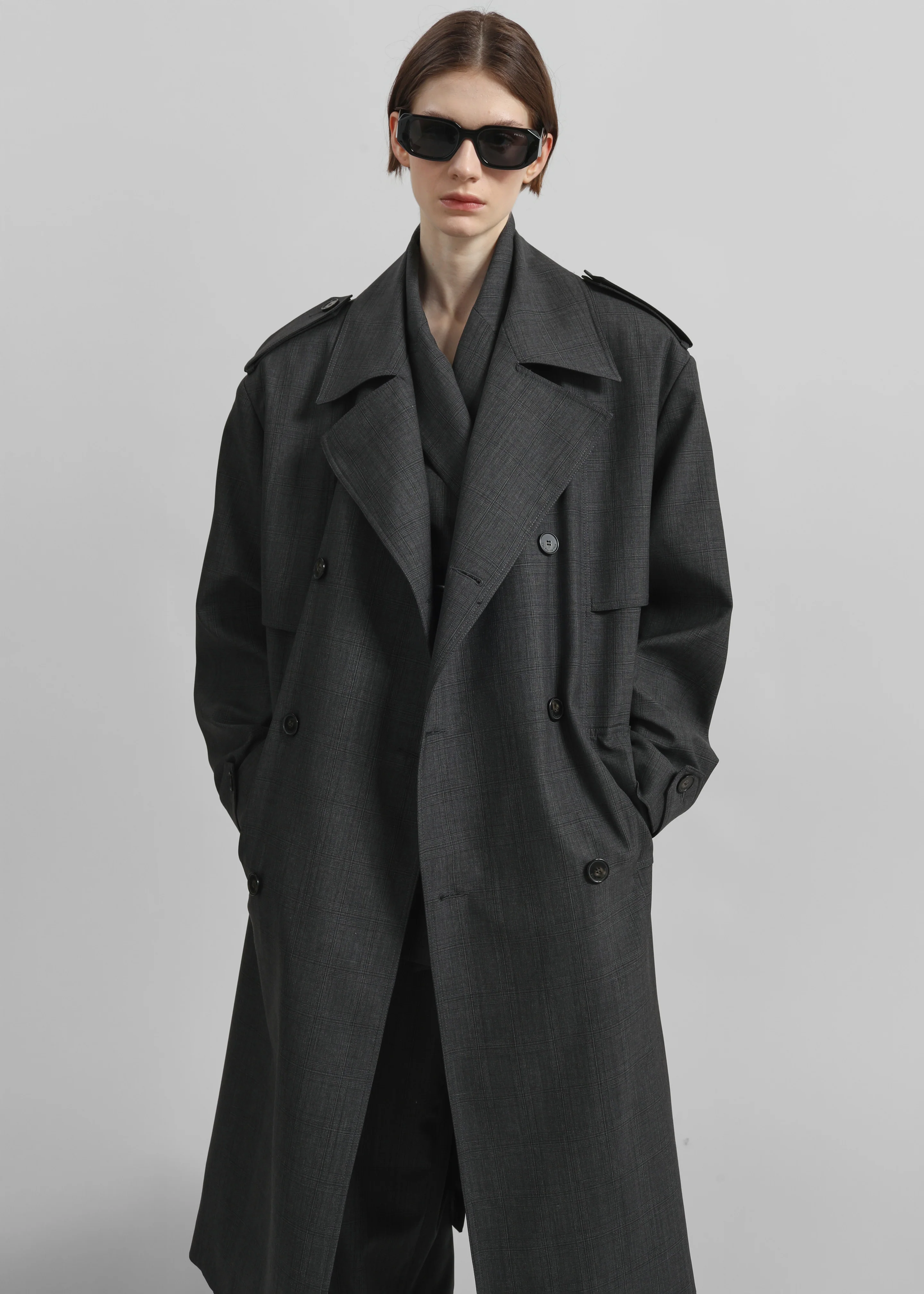 Bleecker Plaid Trench Coat - Dark Grey - Image 6