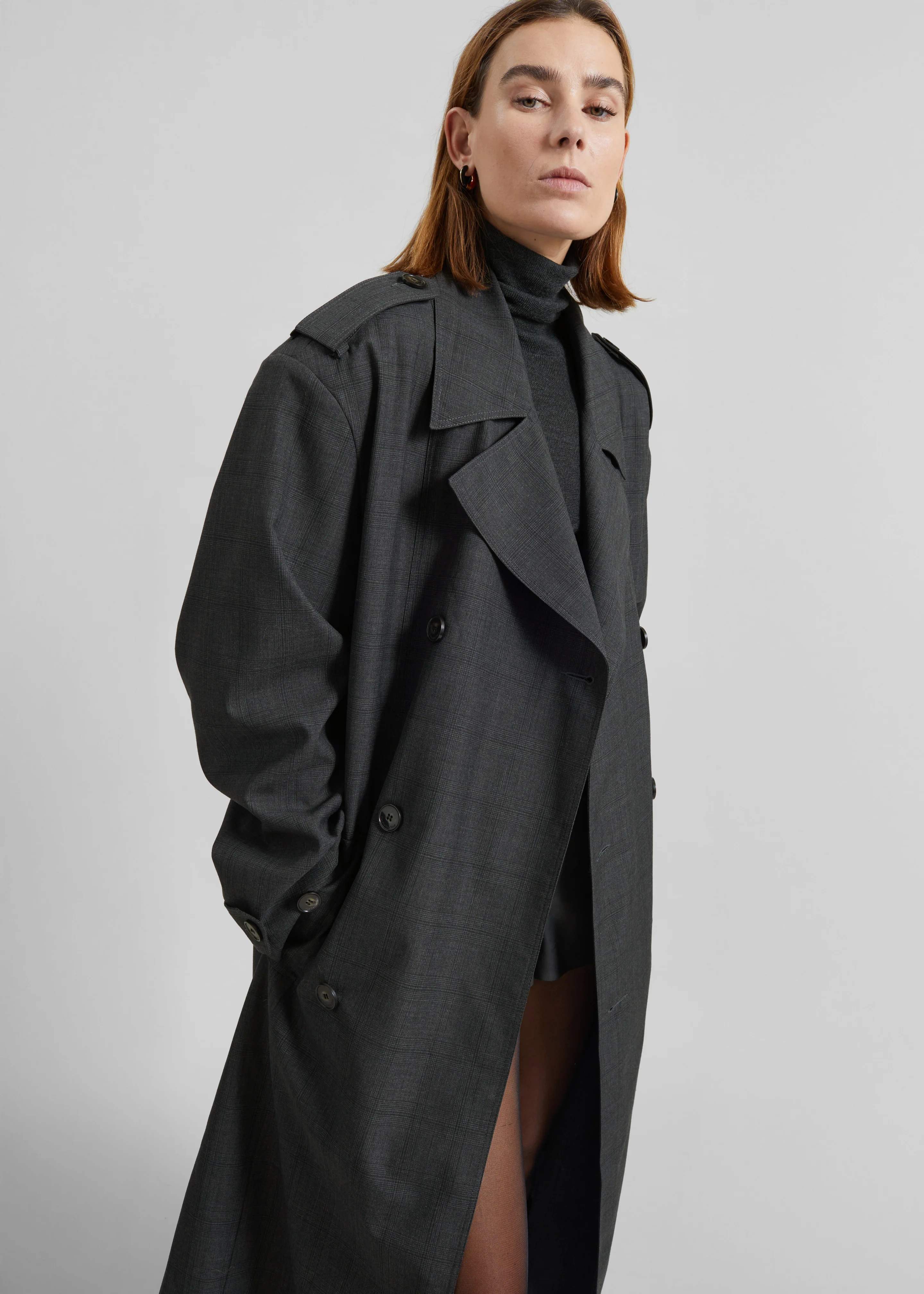 Bleecker Plaid Trench Coat - Dark Grey - Image 8
