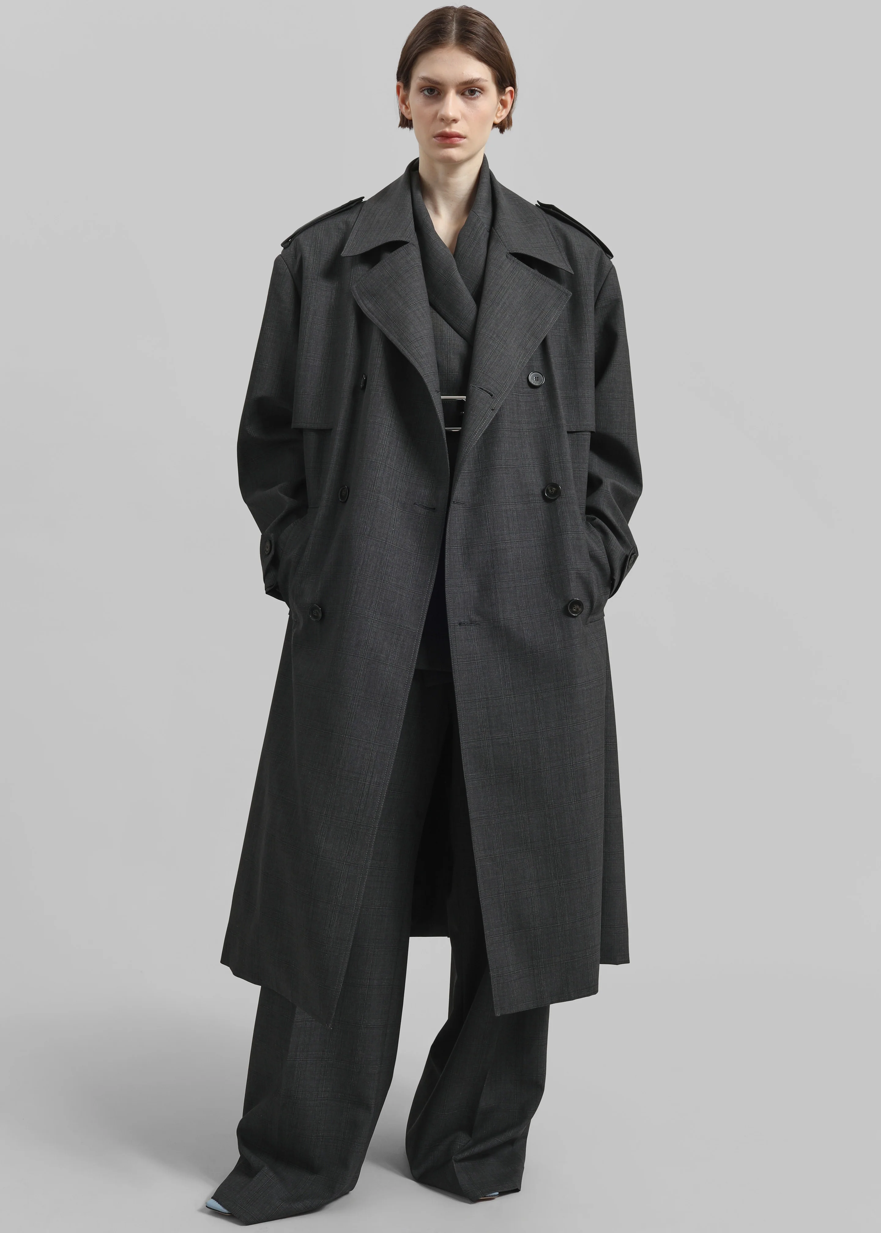 Bleecker Plaid Trench Coat - Dark Grey - Image 9