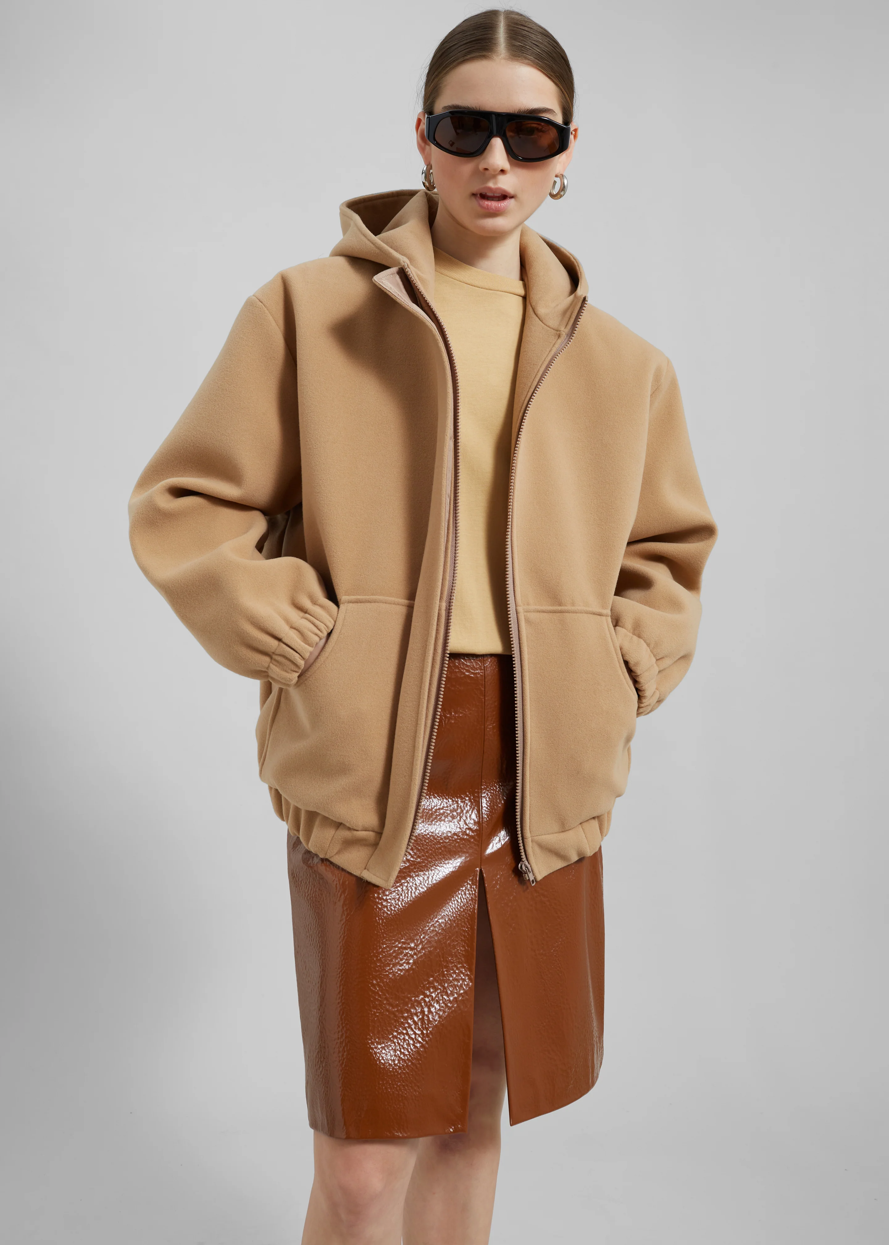 Britt Crackled Faux Leather Midi Skirt - Camel - Image 2