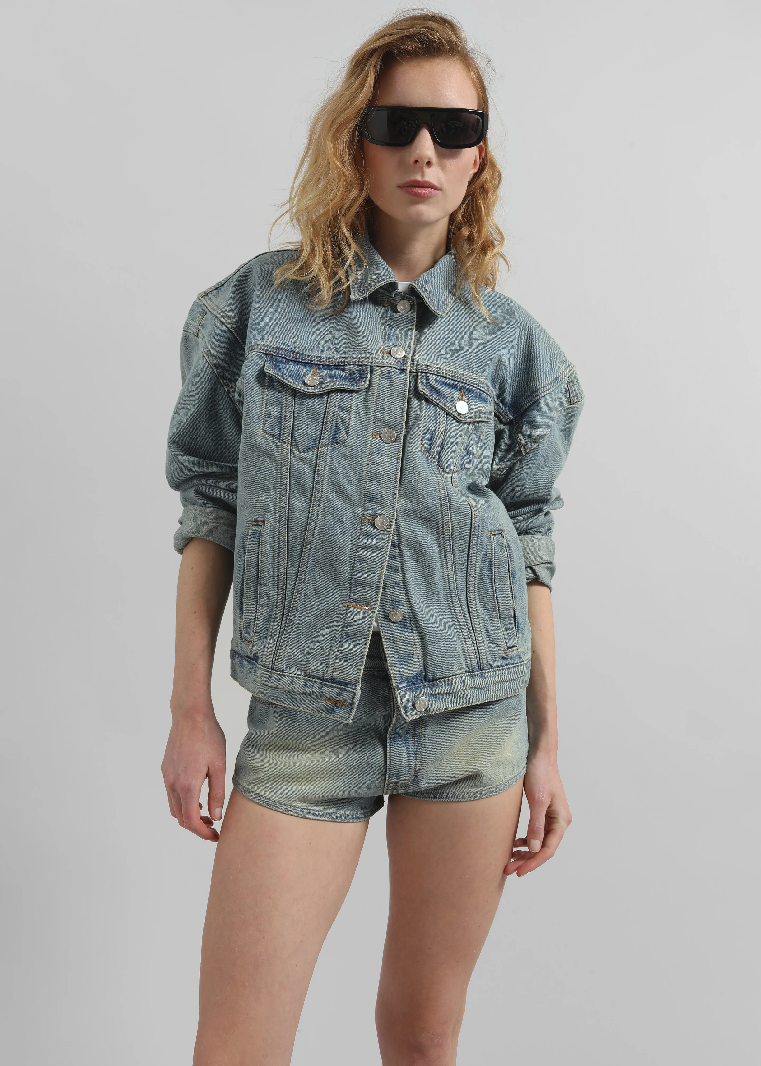Ceylon Sharp Shoulder Denim Jacket - Light Wash - Image 5