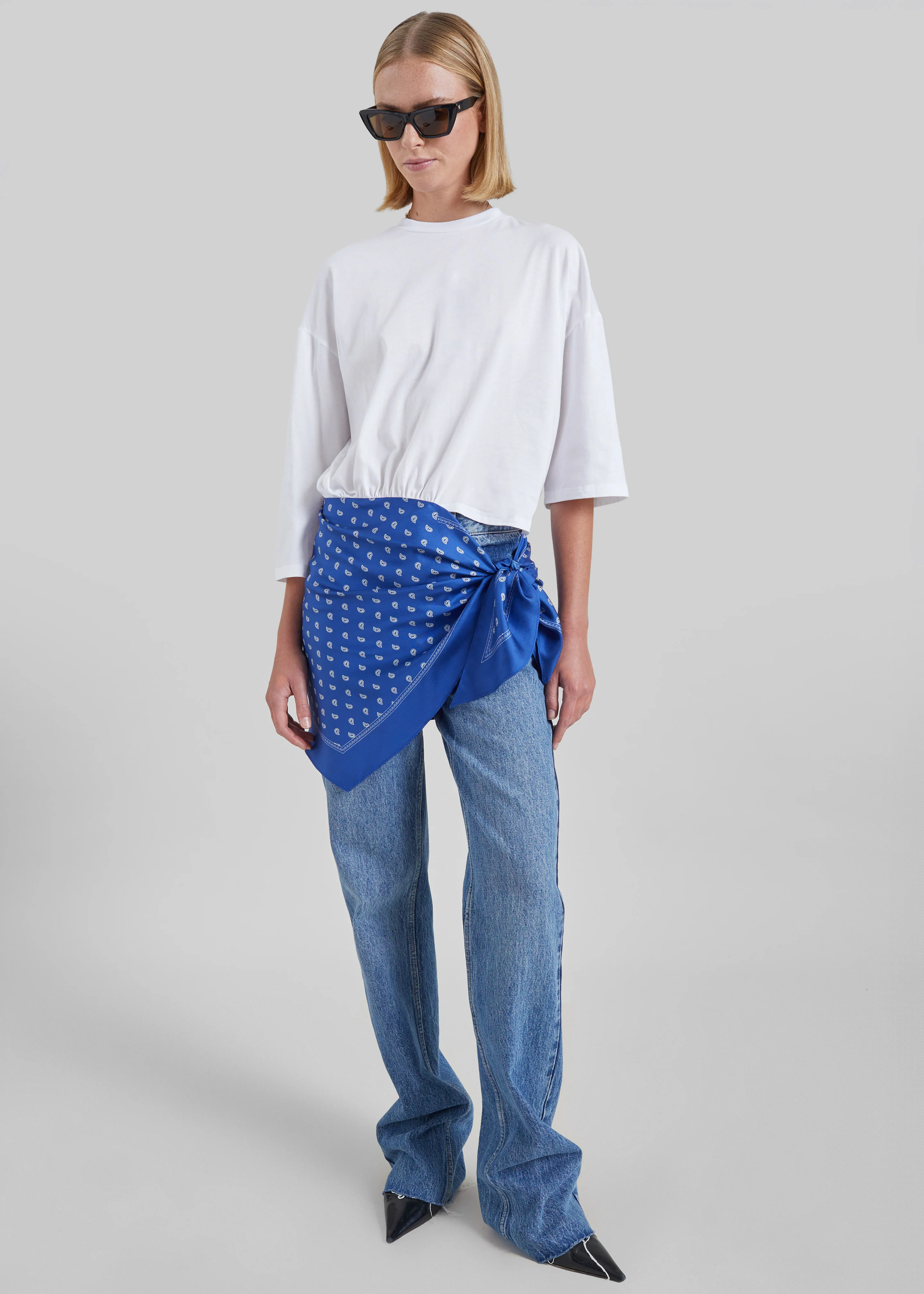 Christopher Esber Bandana Scarf Pareo Tee - White/Indigo Bandana Print - Image 3