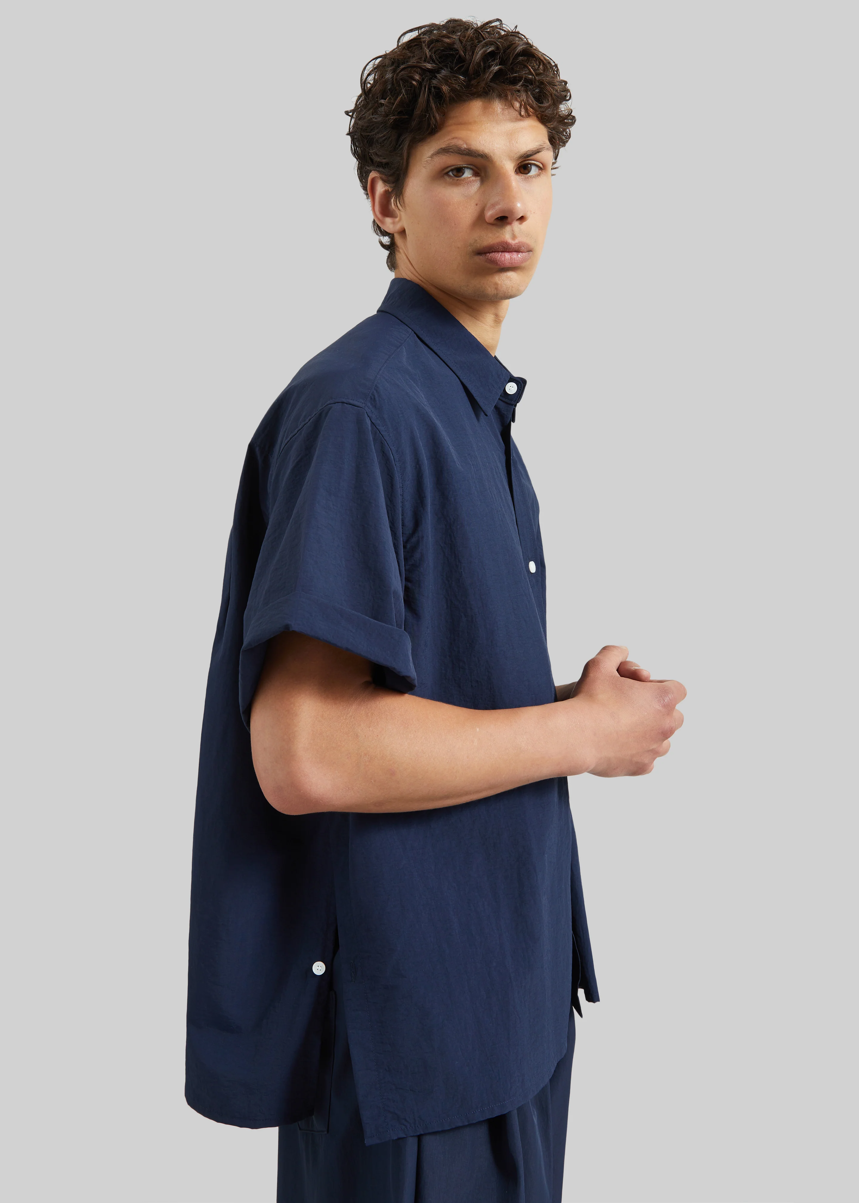 Colhame Adjustable Hem Short Sleeve Shirt - Navy - Image 4