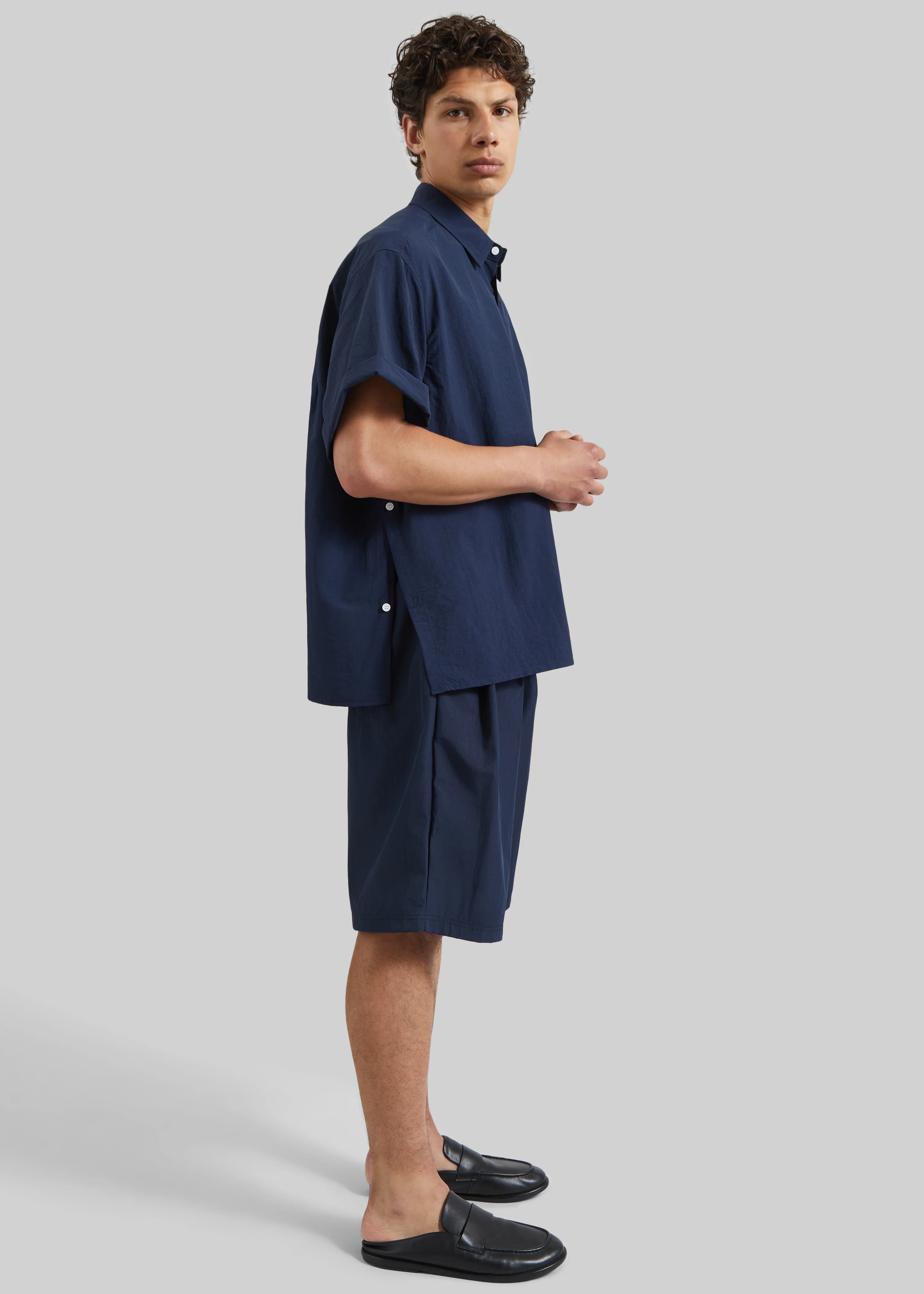 Colhame Adjustable Hem Short Sleeve Shirt - Navy - Image 5