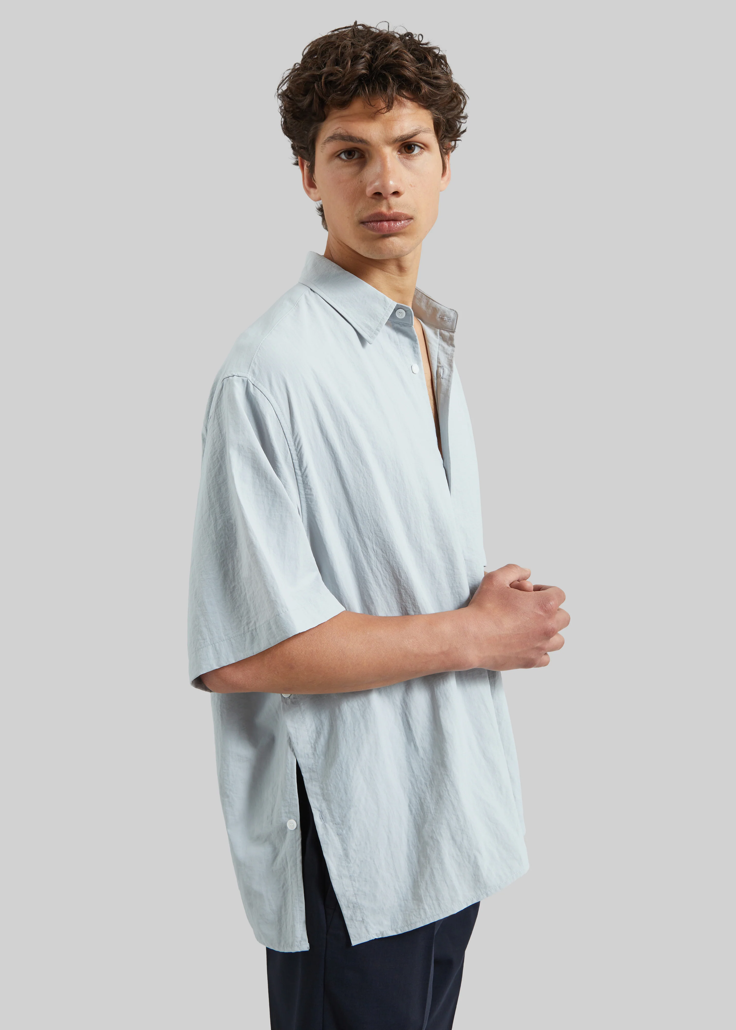 Colhame Adjustable Hem Short Sleeve Shirt - Powder Blue - Image 4