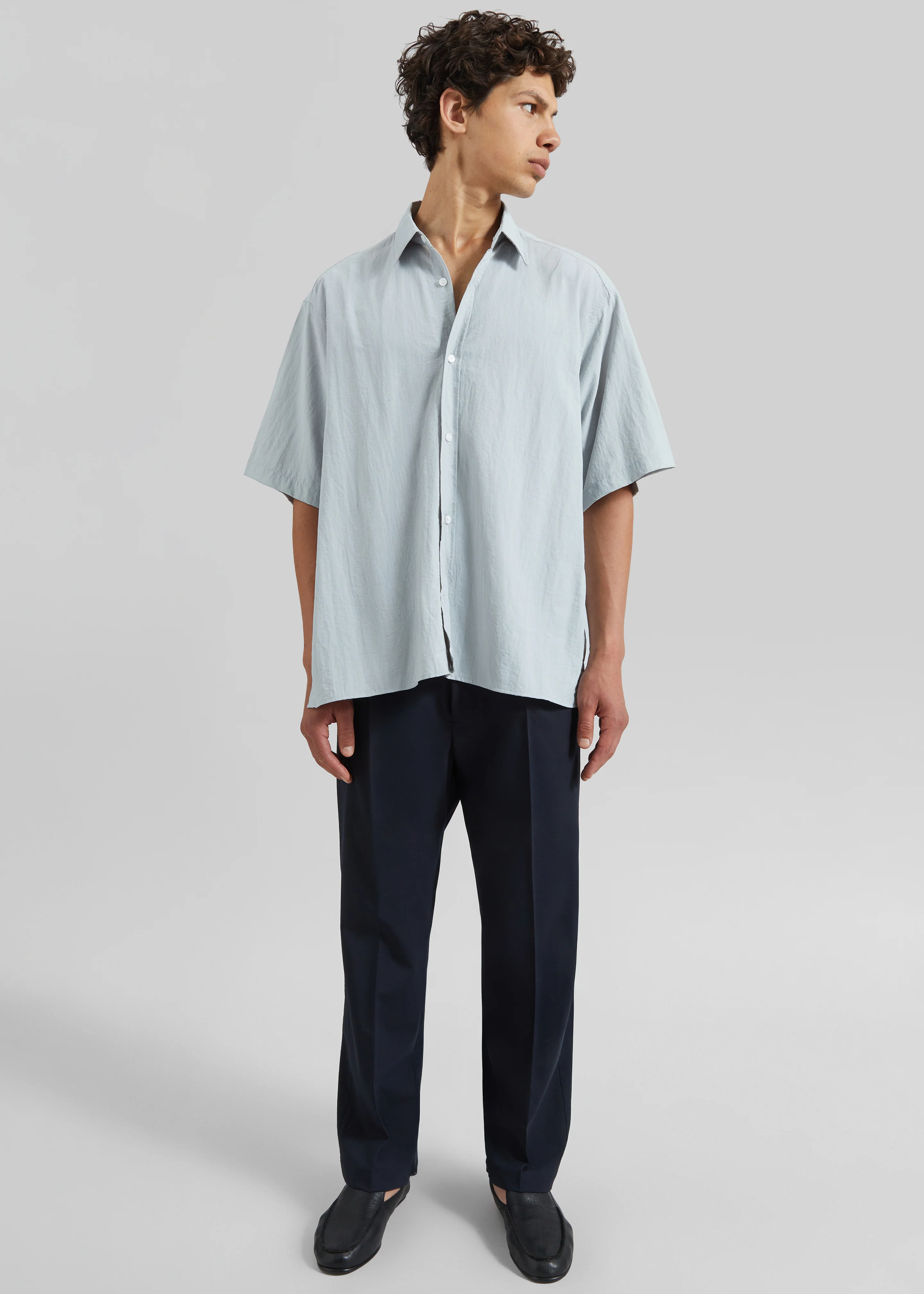 Colhame Adjustable Hem Short Sleeve Shirt - Powder Blue - Image 5