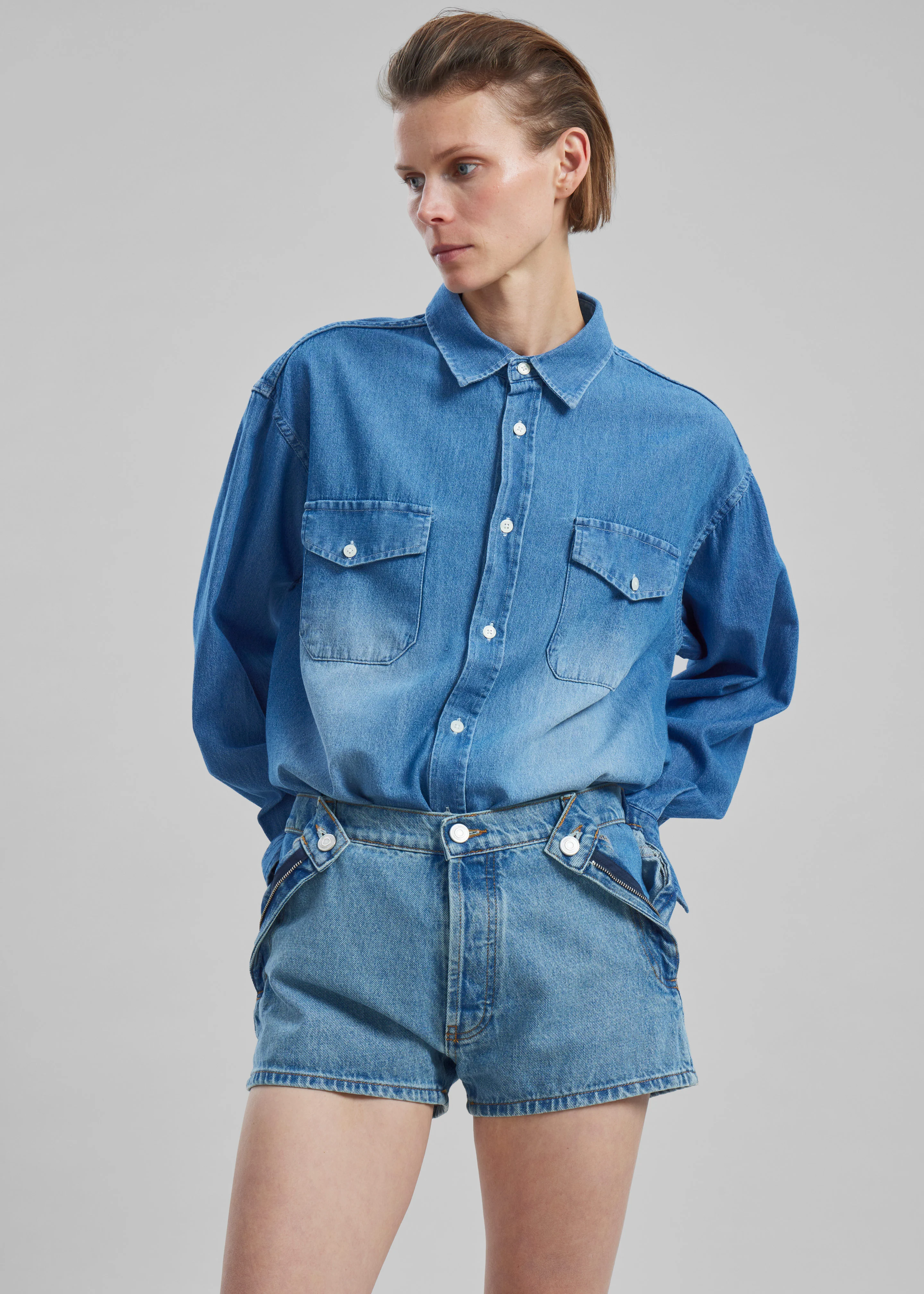 Coperni Open Hip Shorts - Washed Blue - Image 6