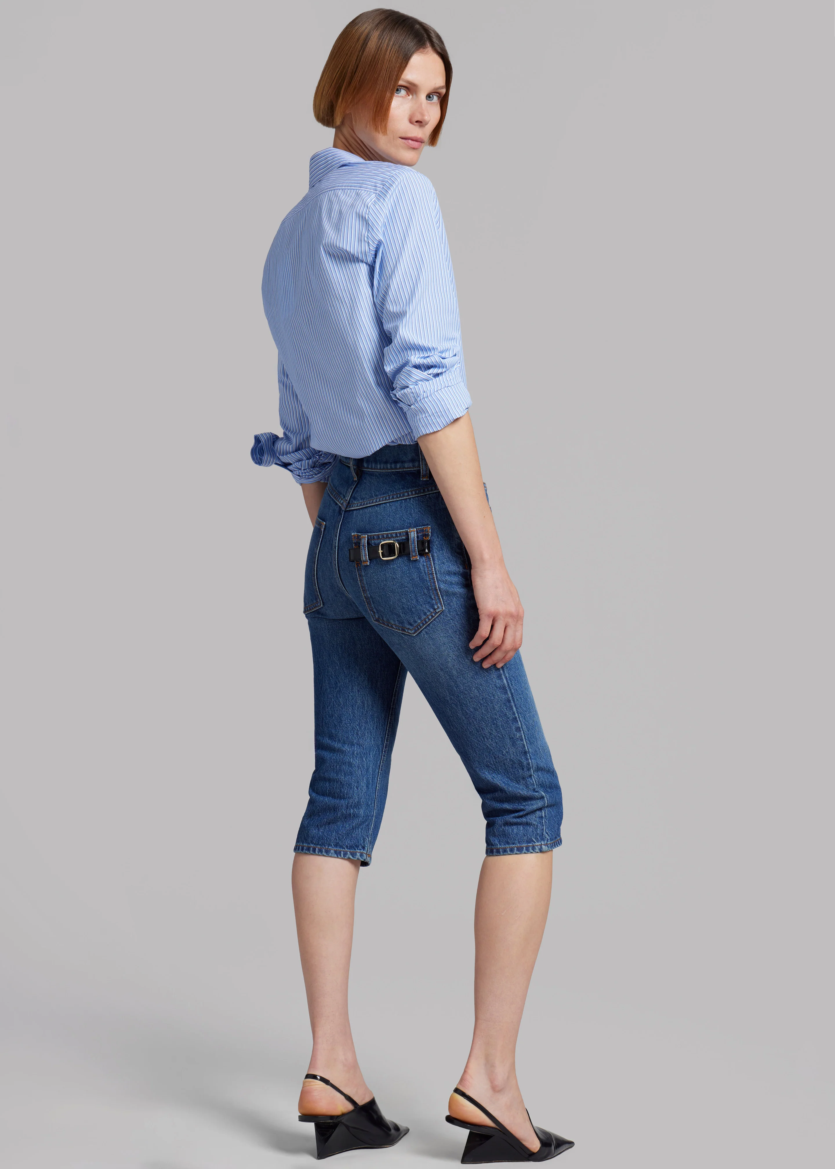 Coperni Stripped Open Collar Shirt - Blue - Image 8