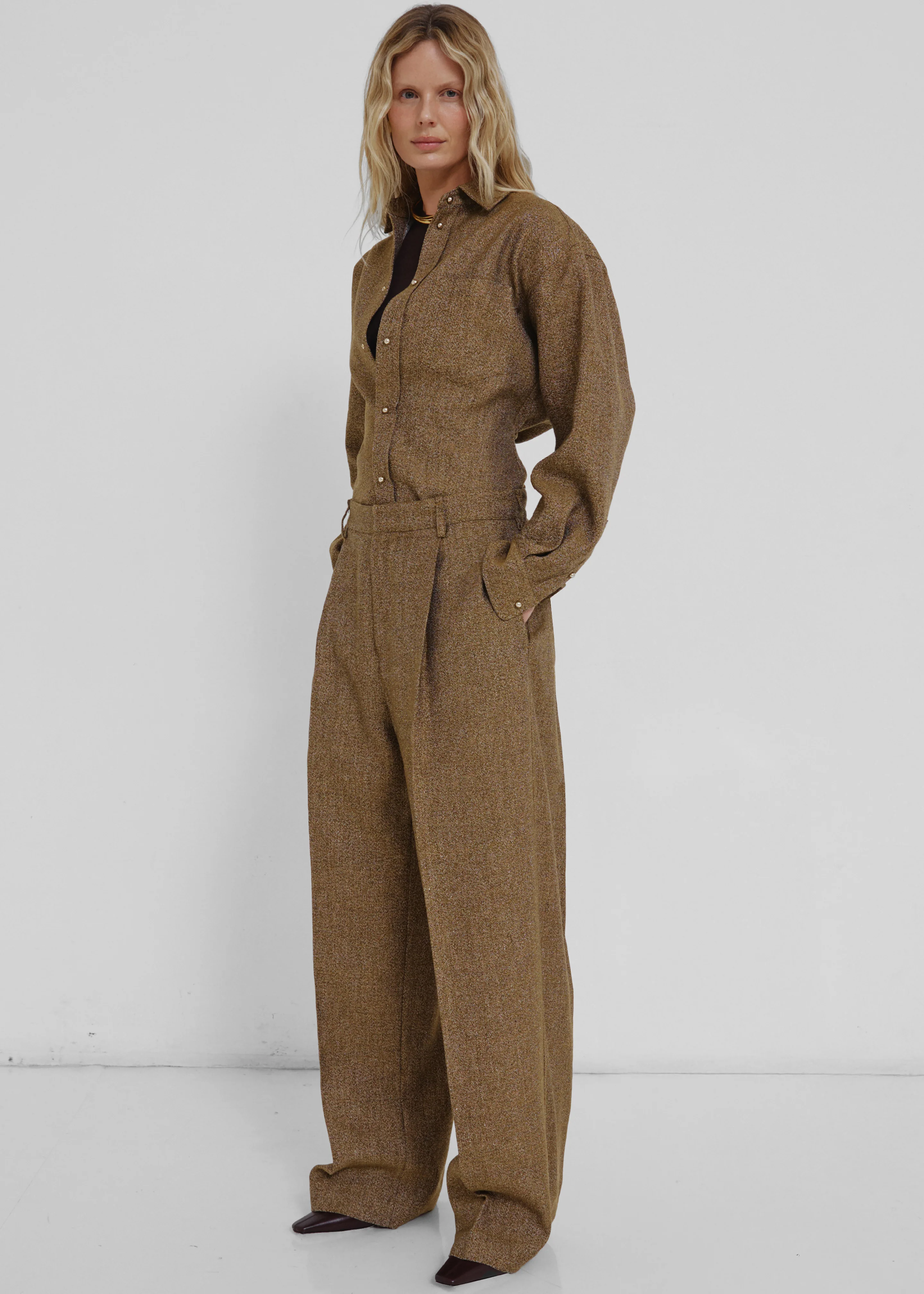 Darkpark Danielle Wide-Leg Wool Melange Trousers - Mustard - Image 4