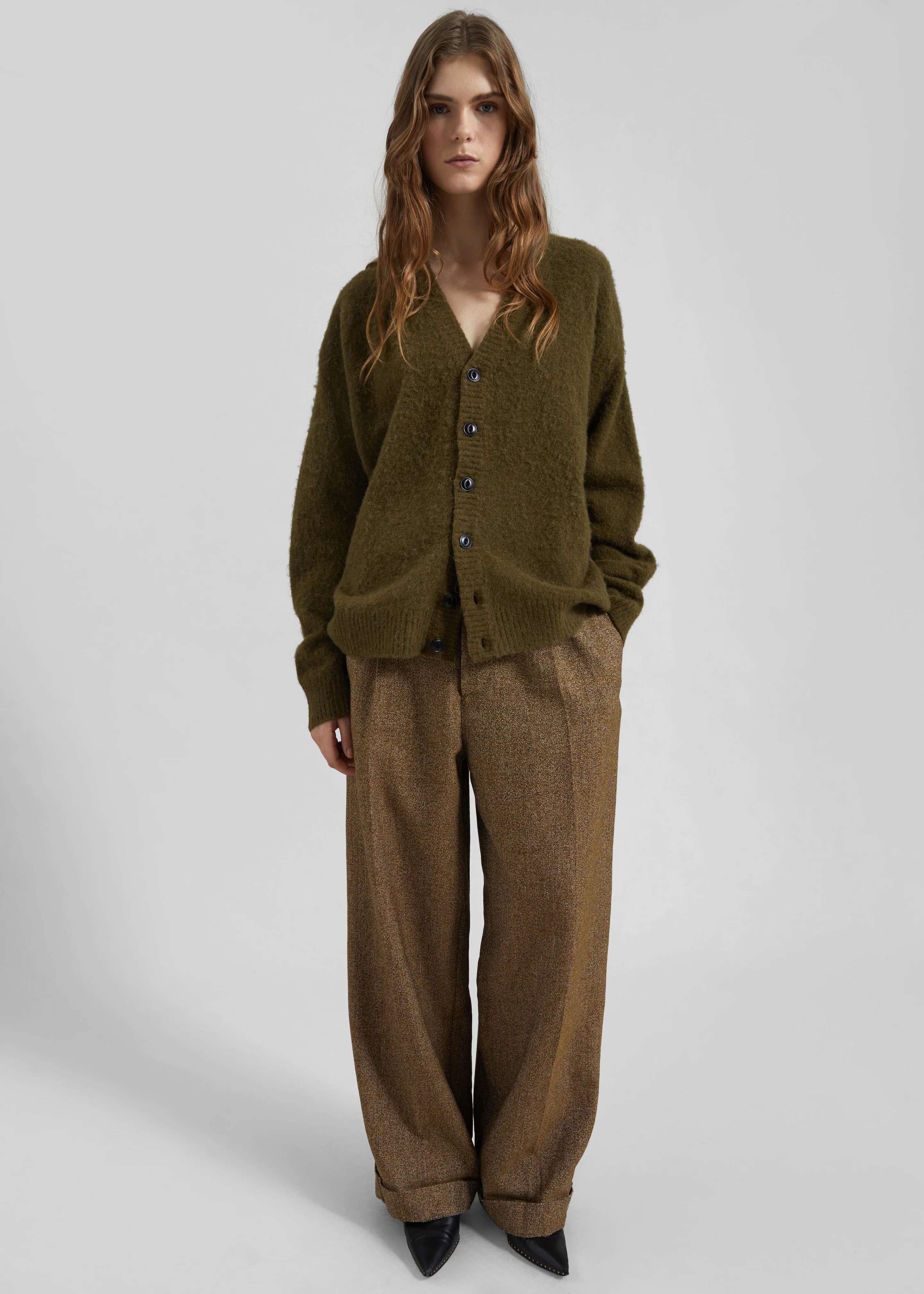Darkpark Danielle Wide-Leg Wool Melange Trousers - Mustard - Image 7