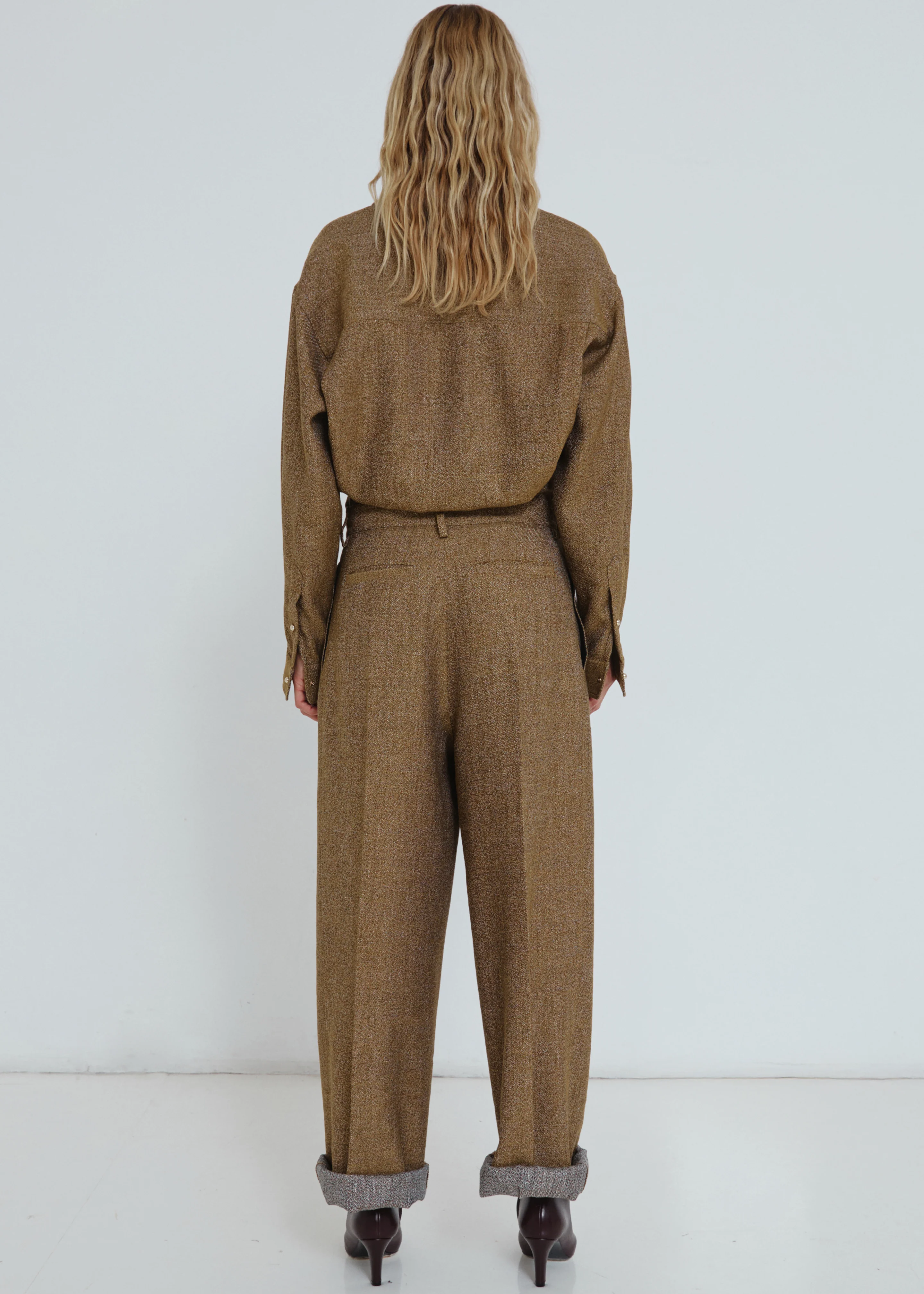Darkpark Danielle Wide-Leg Wool Melange Trousers - Mustard - Image 9