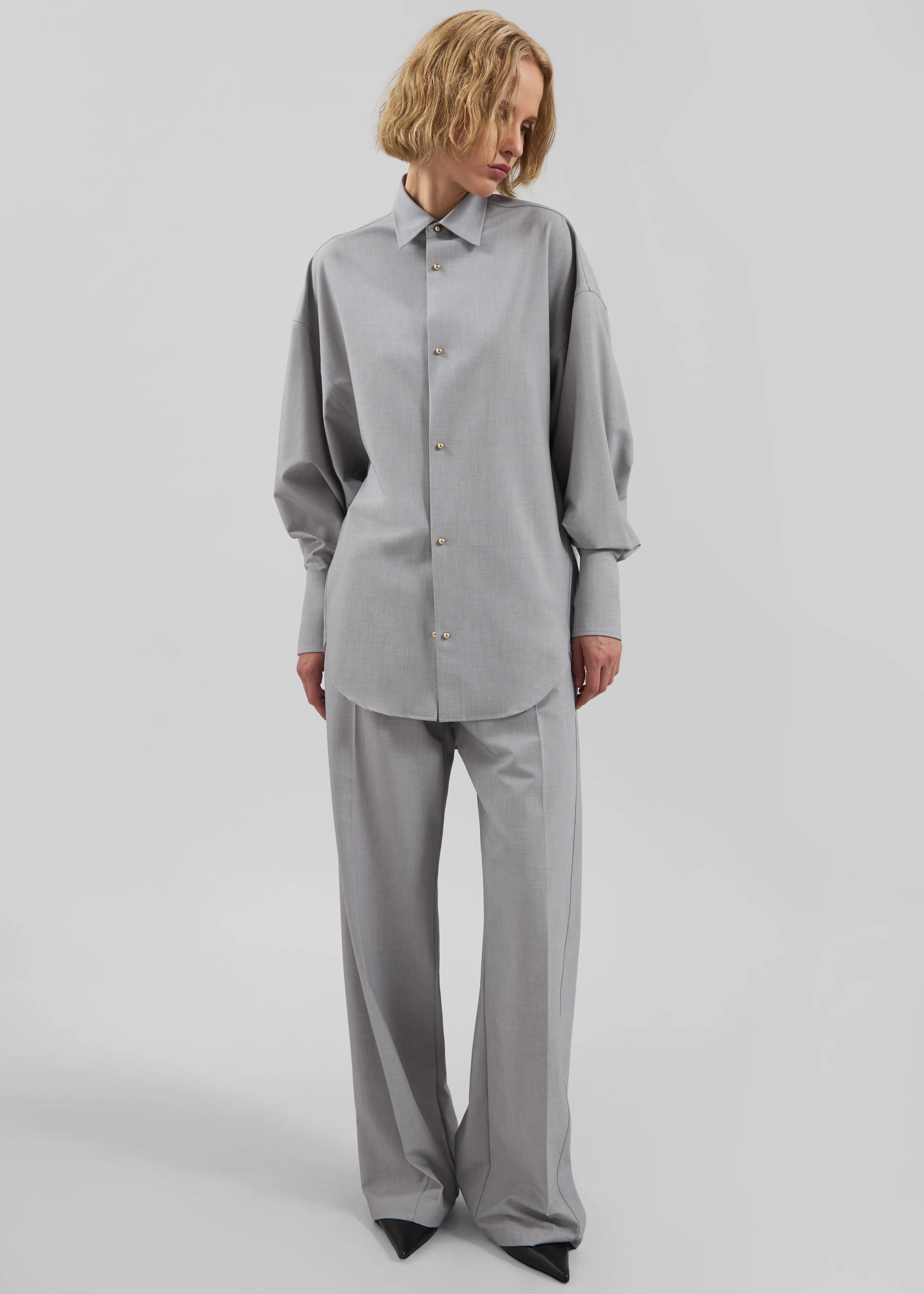 Darkpark Iris Viscose Wool Paper Bags Pants - Light Grey - Image 3
