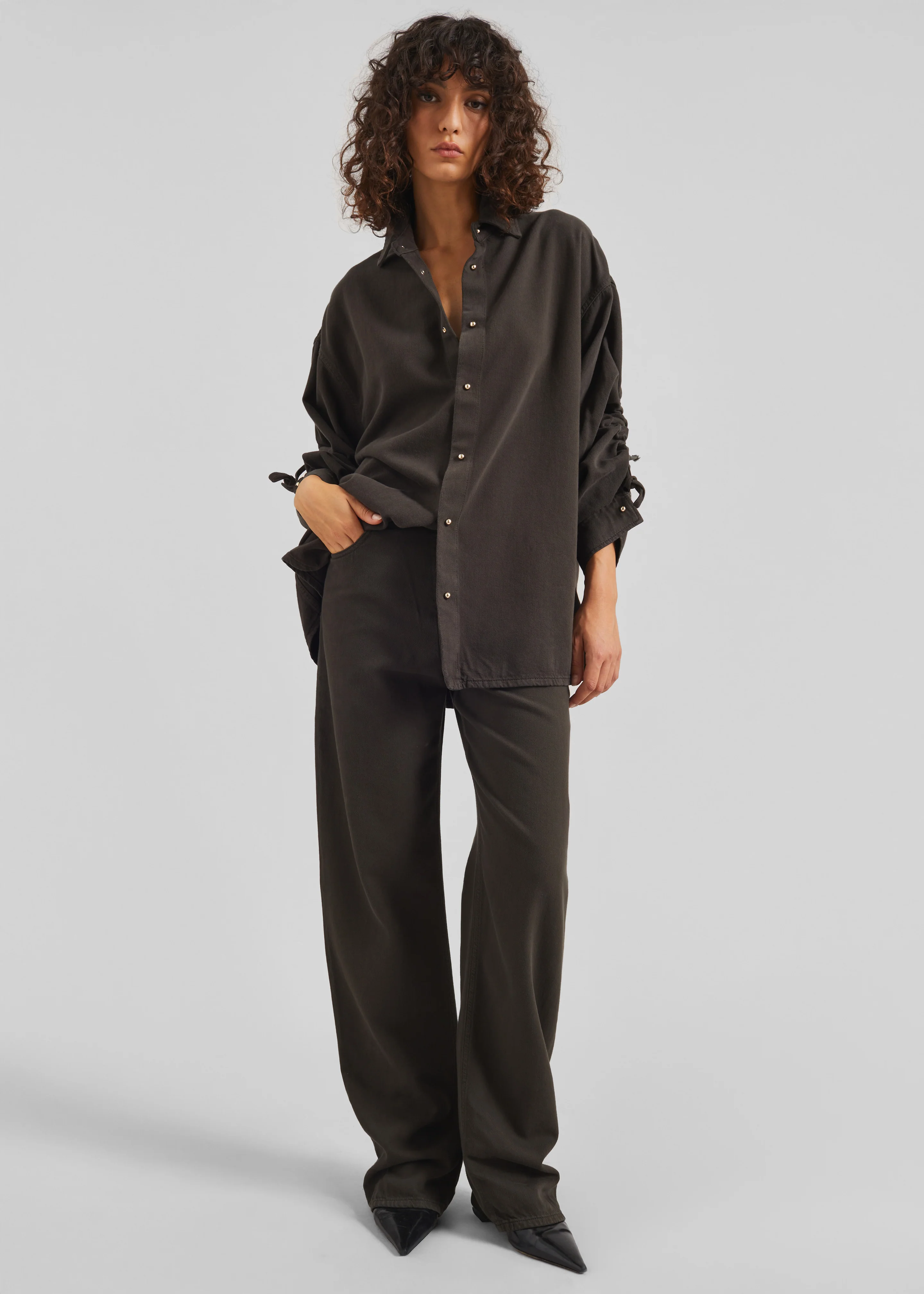 Darkpark Keanu Denim Rouche Shirt - Dark Brown - Image 2