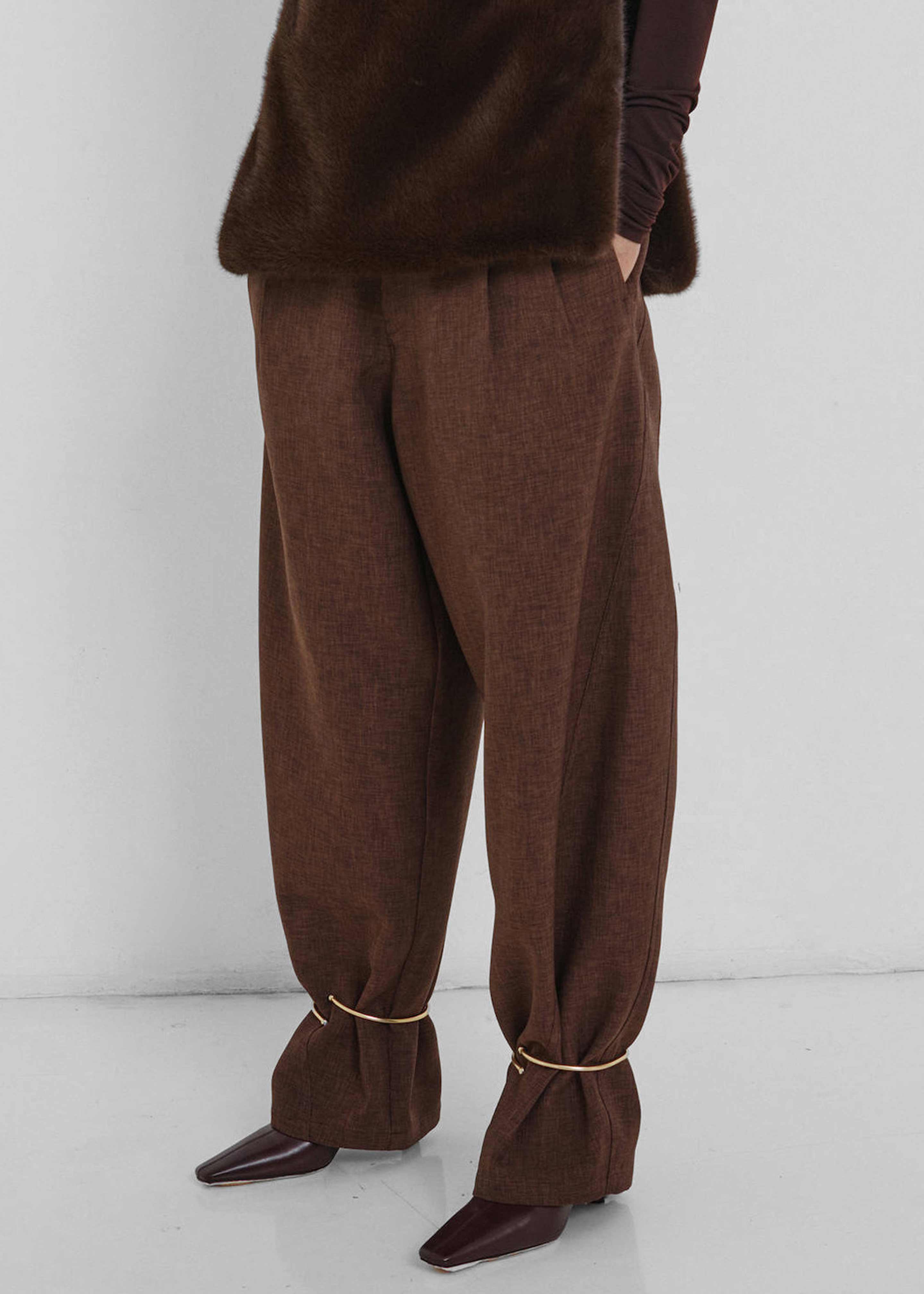 Darkpark Phebe Cuff Adorned Wide-Leg Comfort Suit Pants - Brown - Image 4