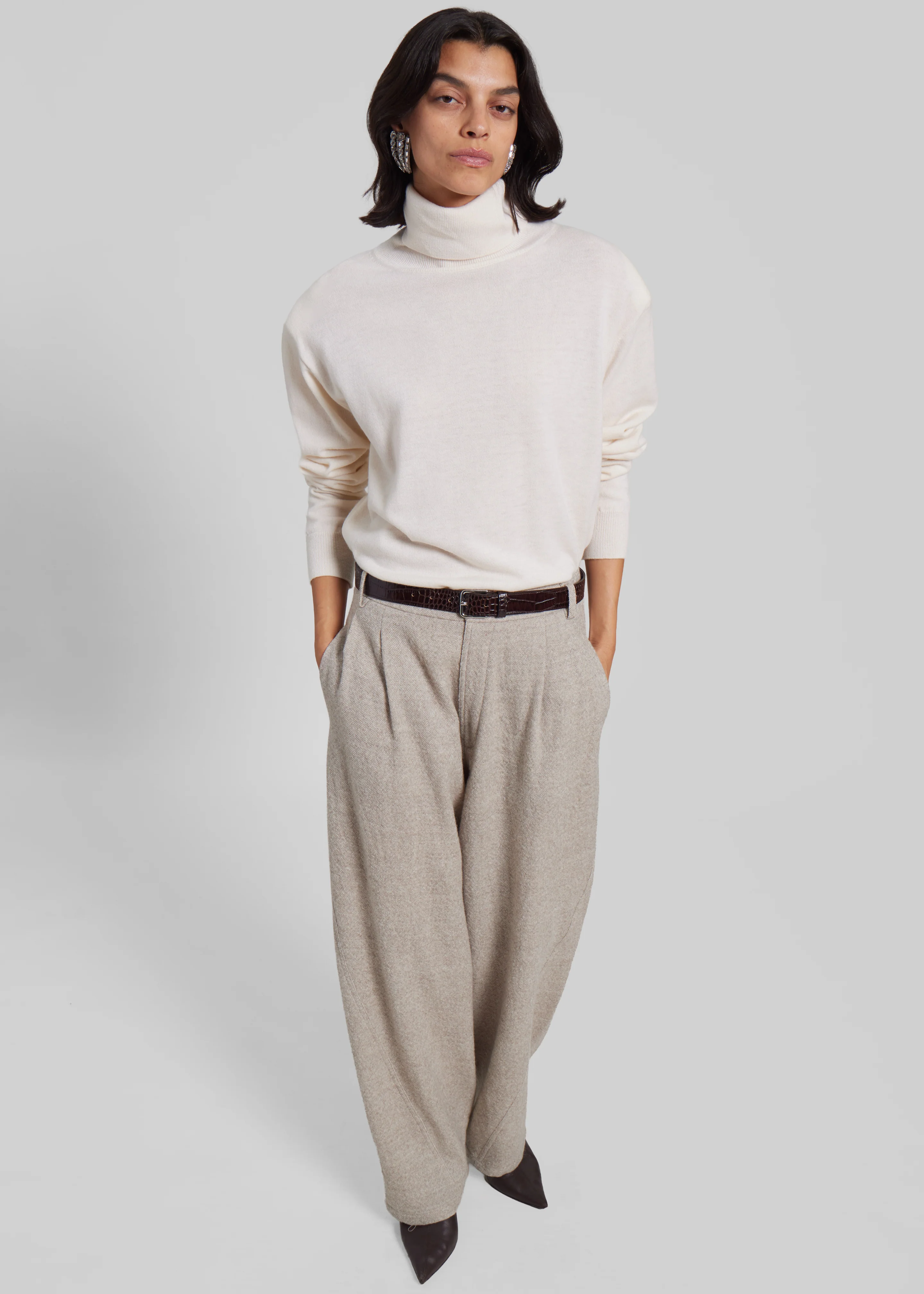 Darkpark Phebe Wide-Leg Japanese Light Wool Pants - Beige