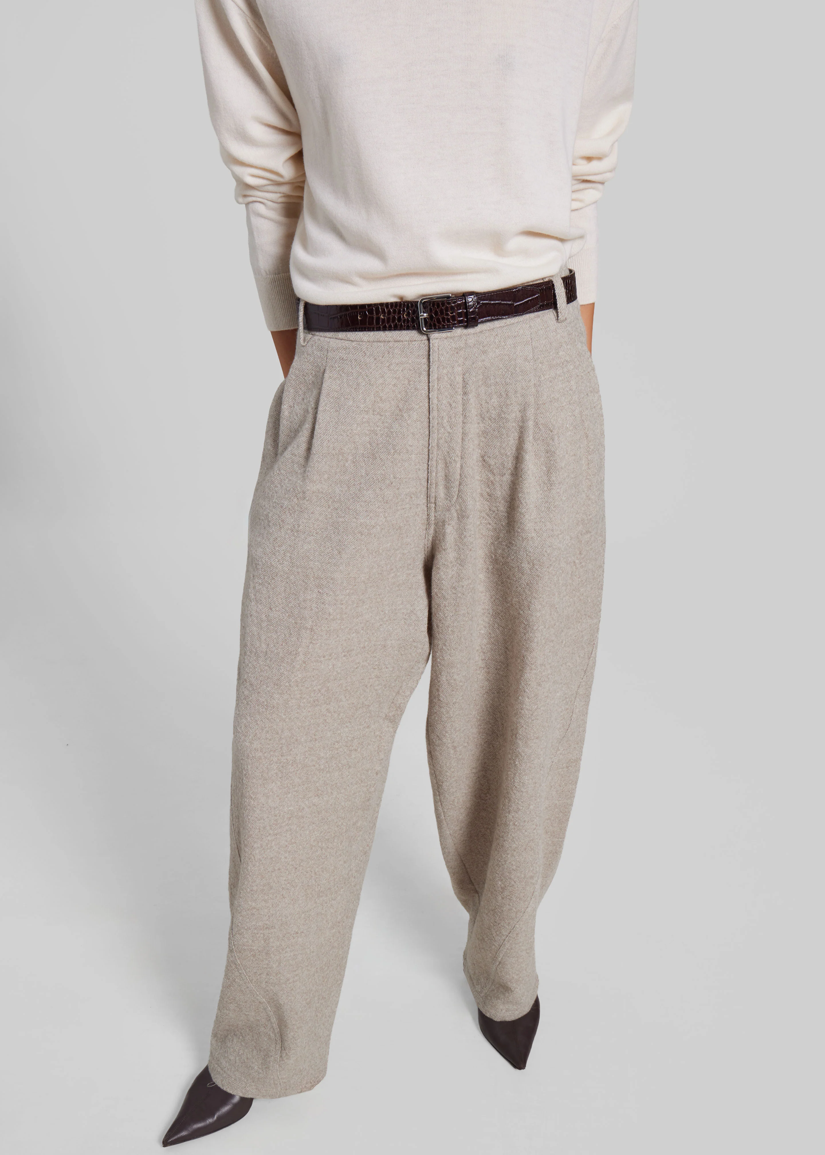 Darkpark Phebe Wide-Leg Japanese Light Wool Pants - Beige - Image 4