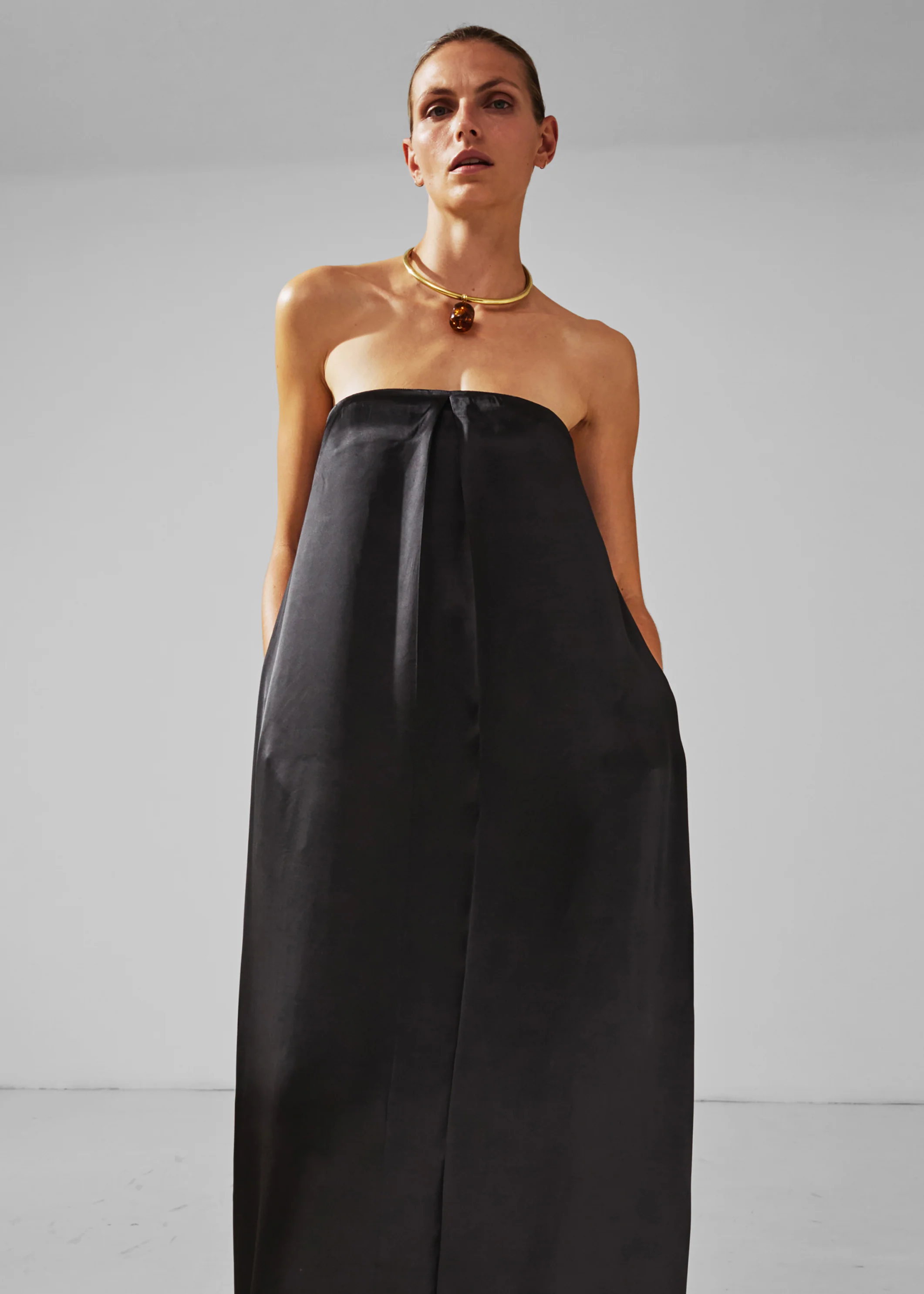 Darkpark Veronike Long Satin Bustier Dress - Black - Image 4