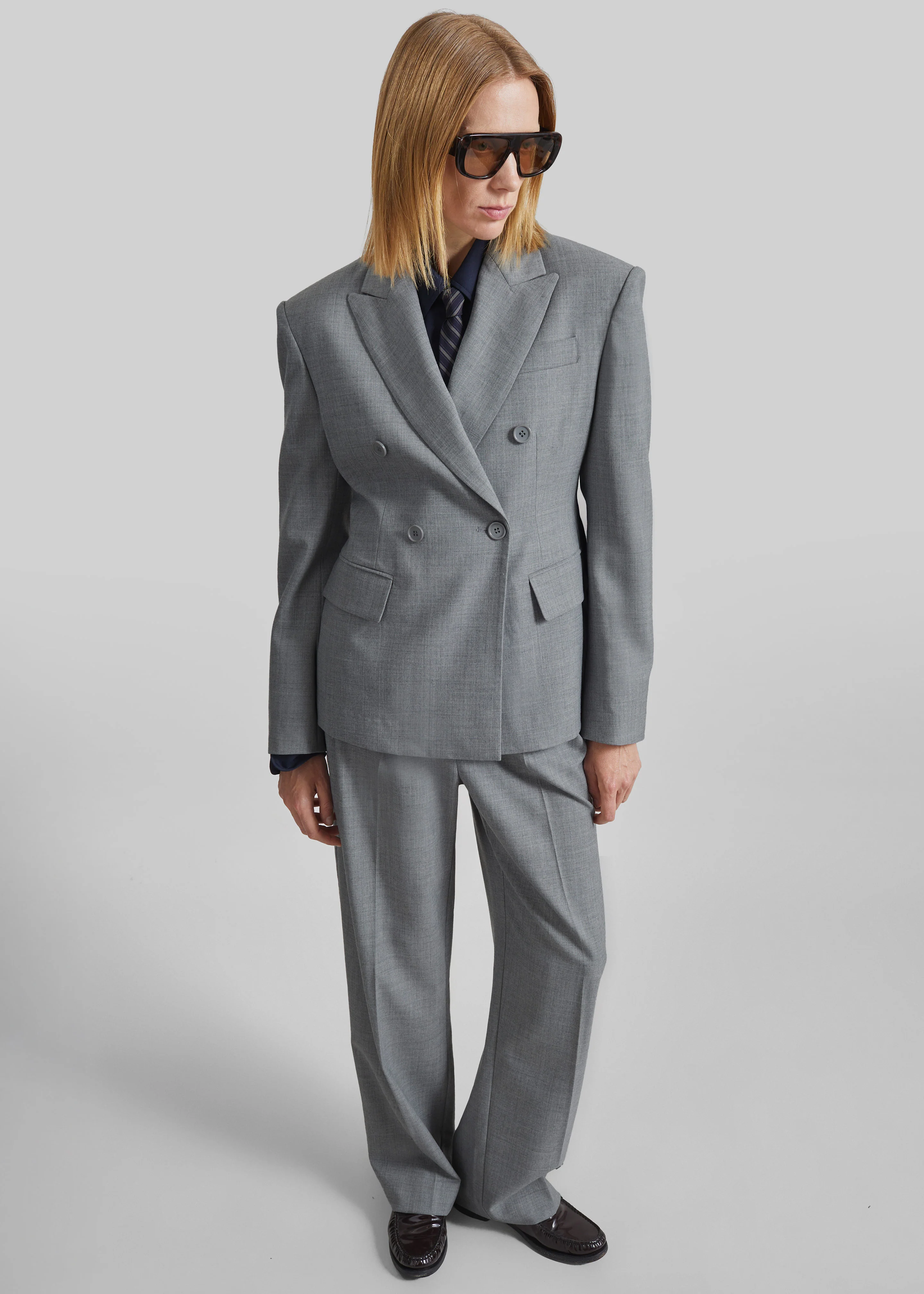 Doyer Pleated Trousers - Light Grey - Image 4