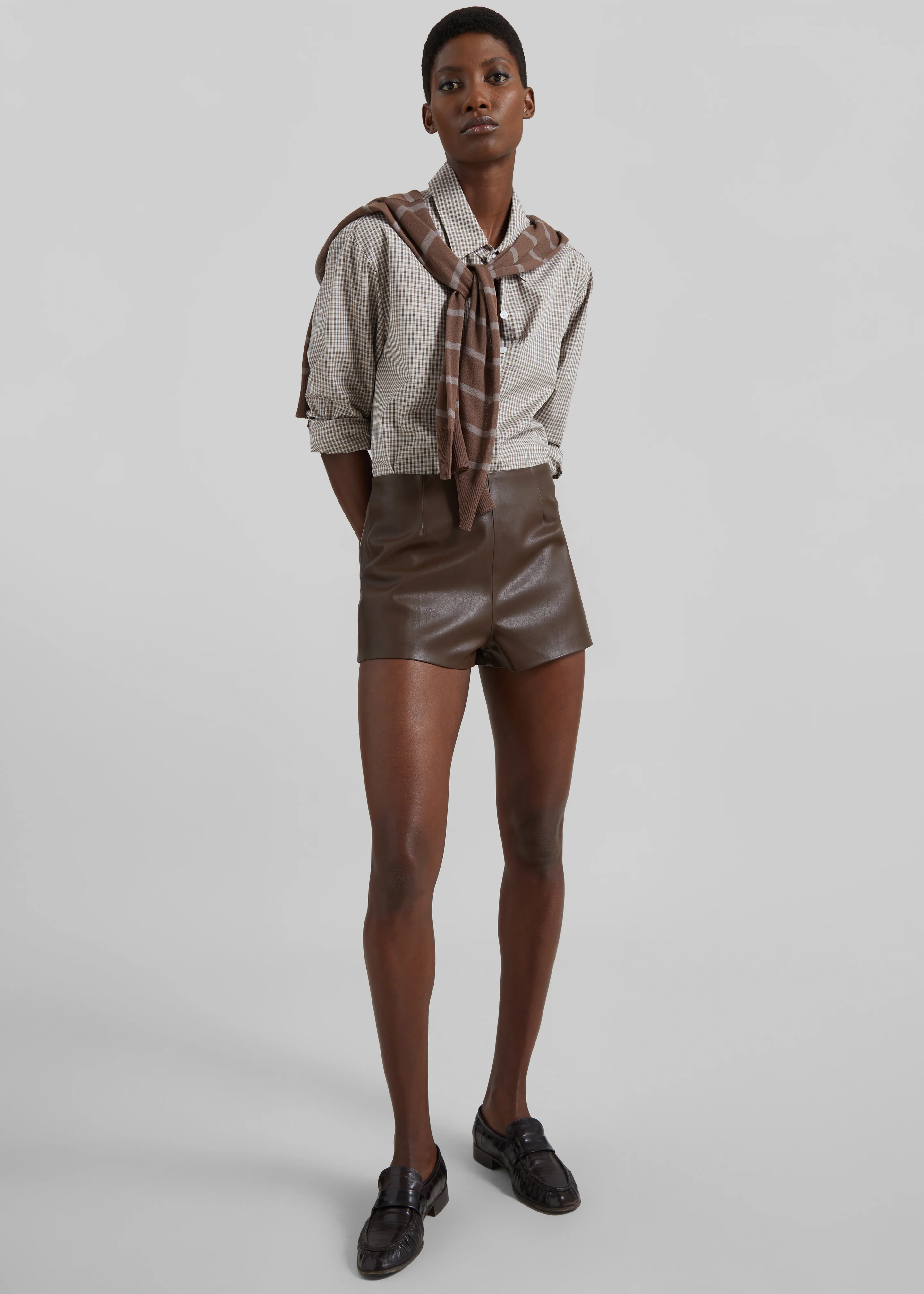 Dreux Faux Leather Hot Pants - Brown - Image 4