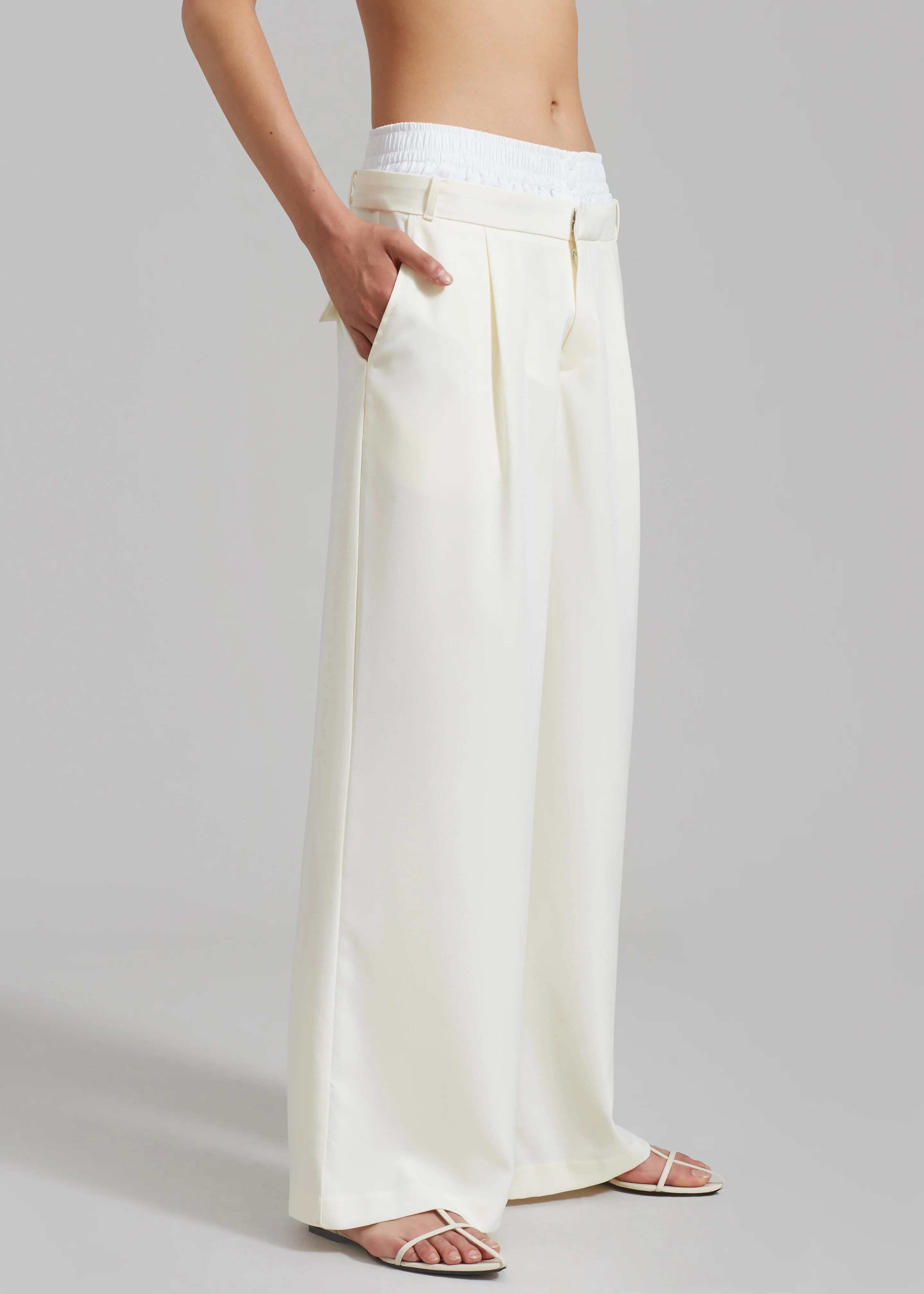 Ellie Darted Boxer Trousers - Cream - Image 7