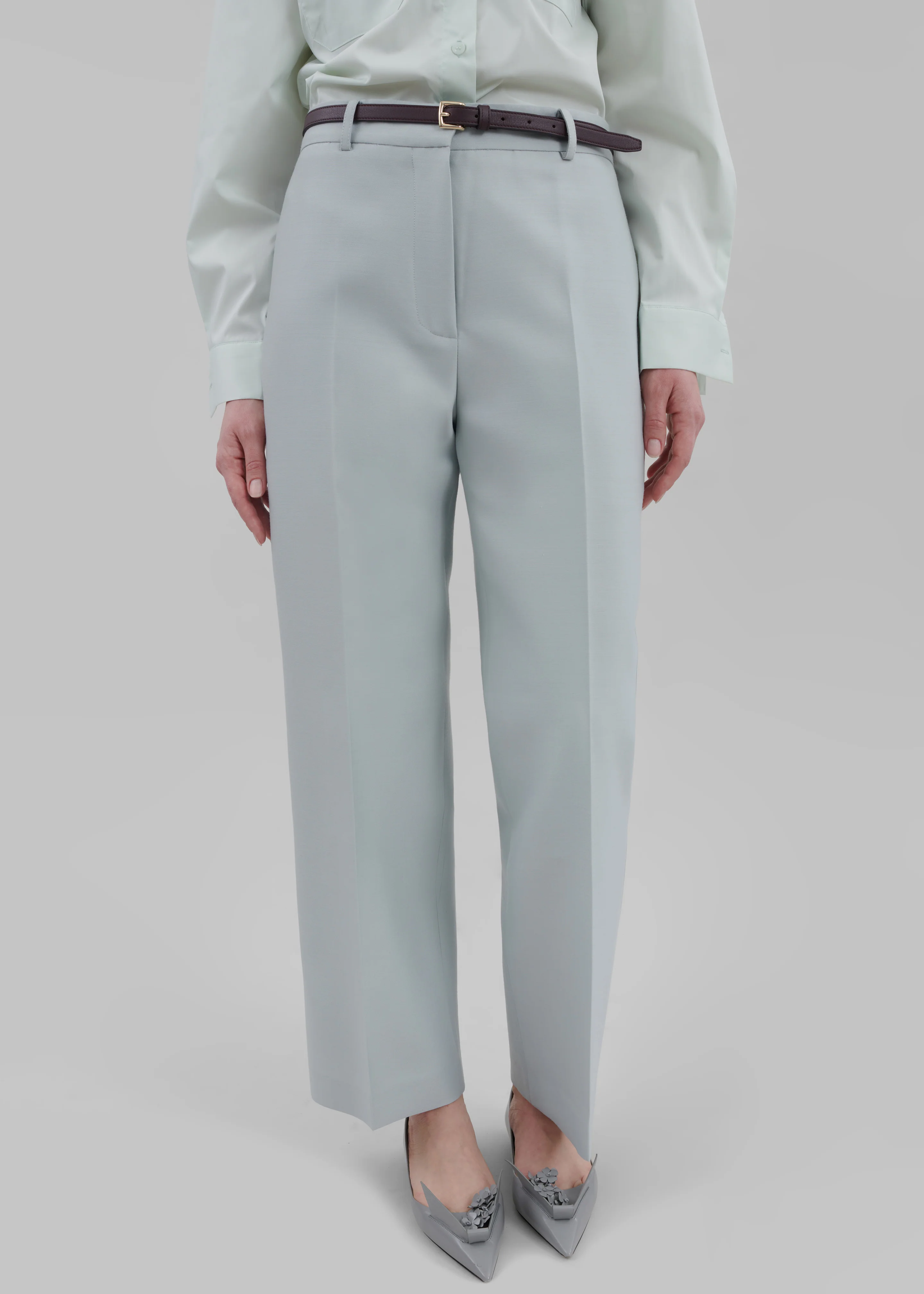Emra Silk Trousers - Dusty Blue - Image 6