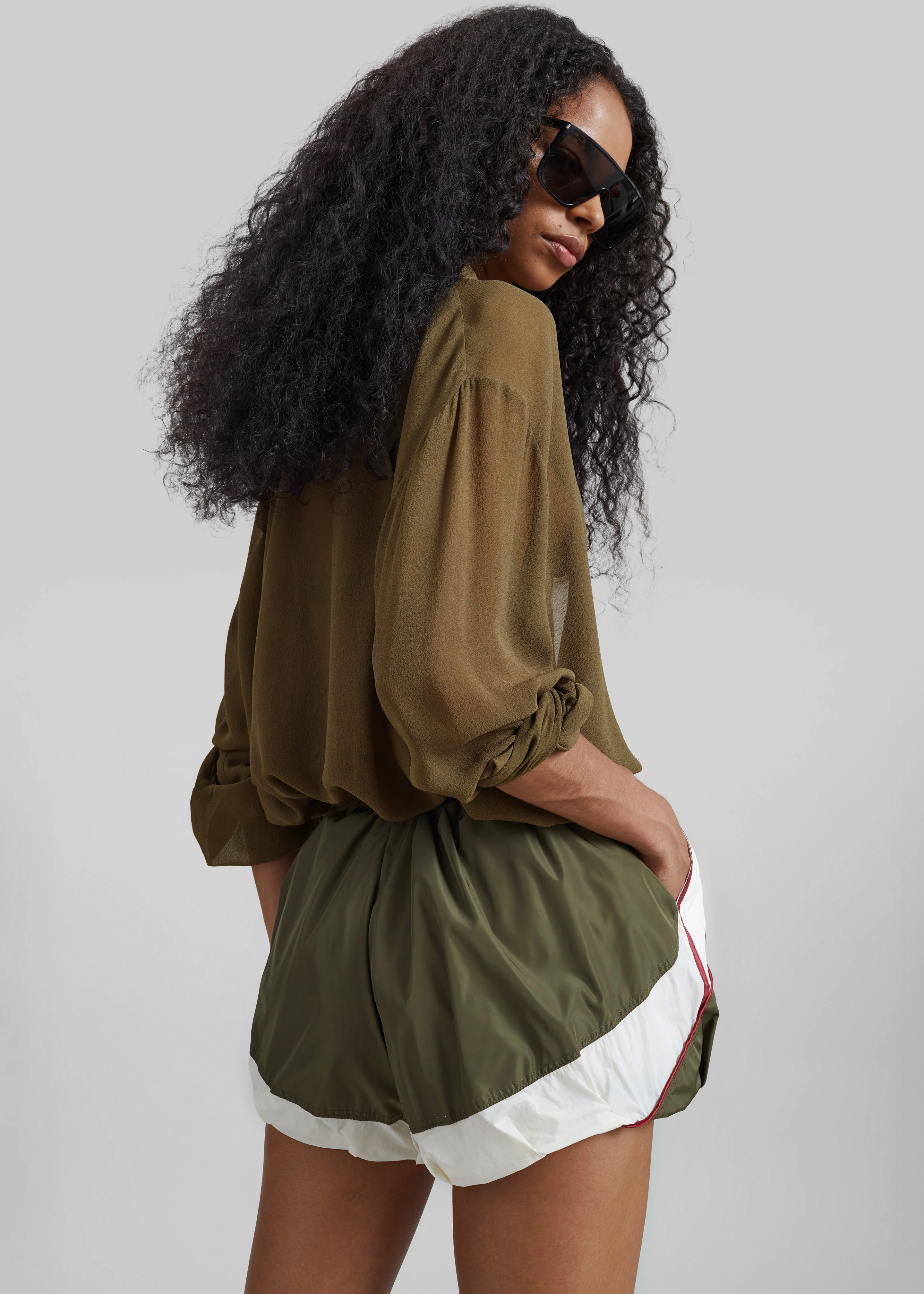 Fiorana Balloon Track Shorts - Olive - Image 6