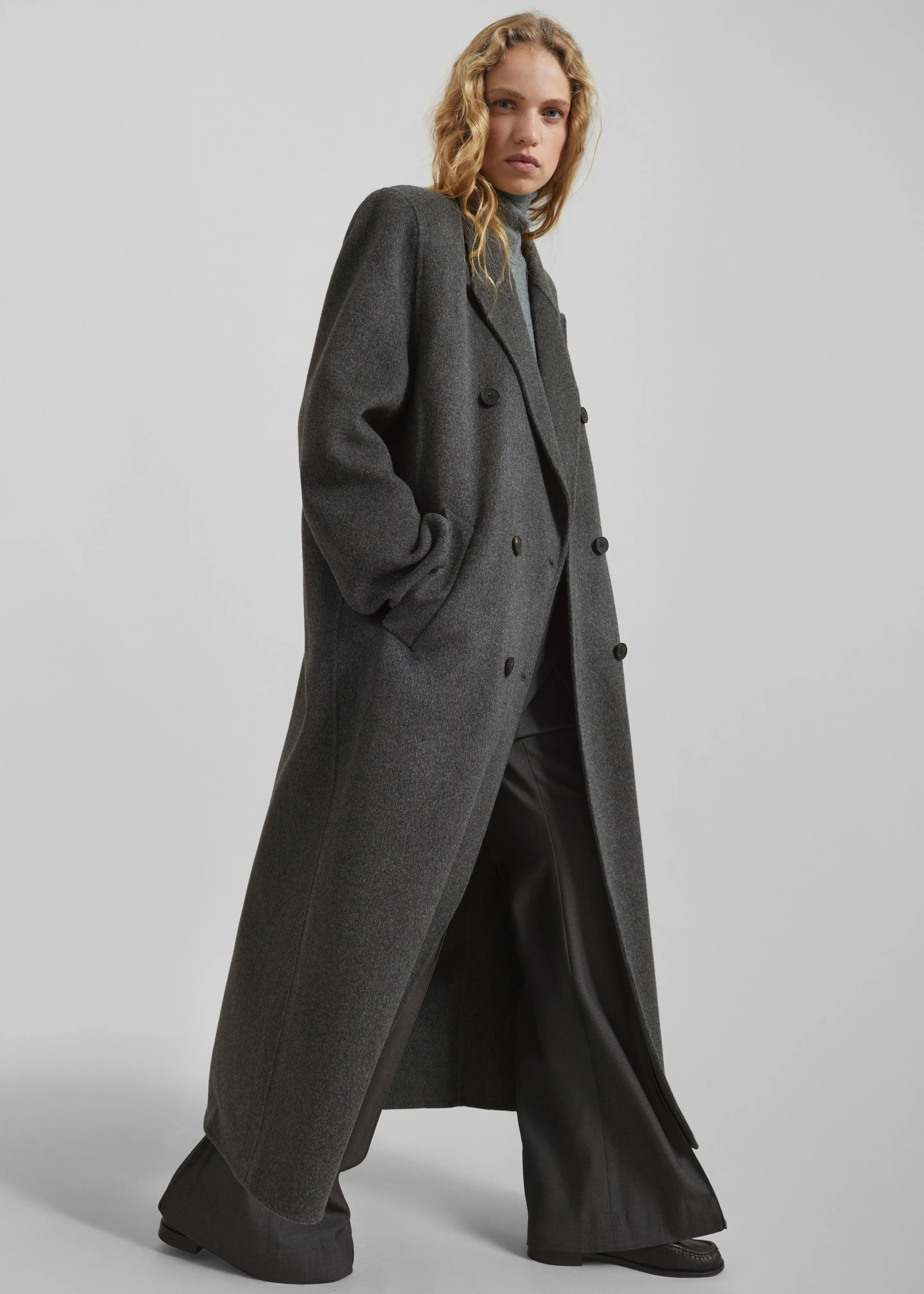Gaia Double-Breasted Coat - Dark Grey Melange - Image 2