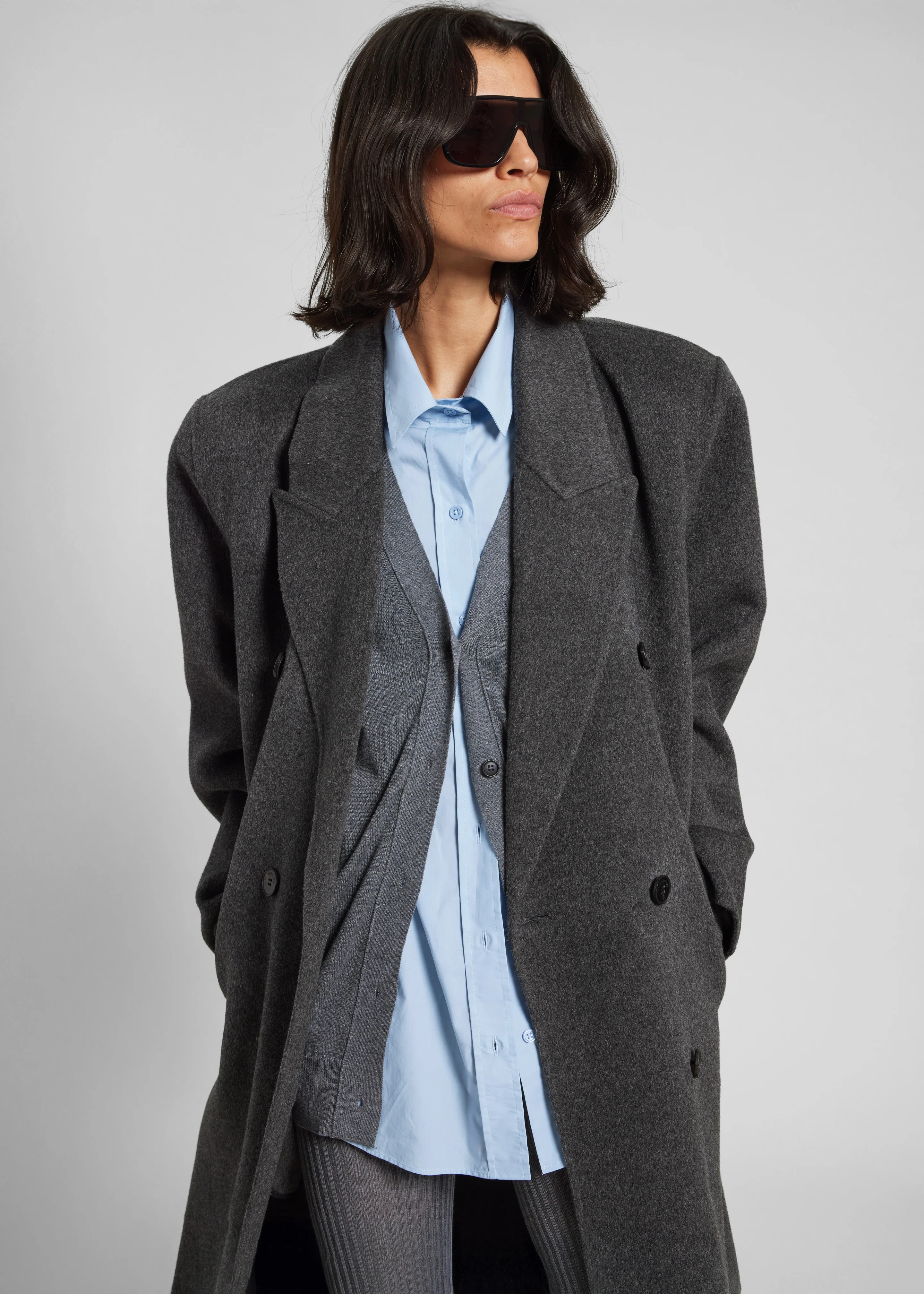 Gaia Double-Breasted Coat - Dark Grey Melange - Image 5