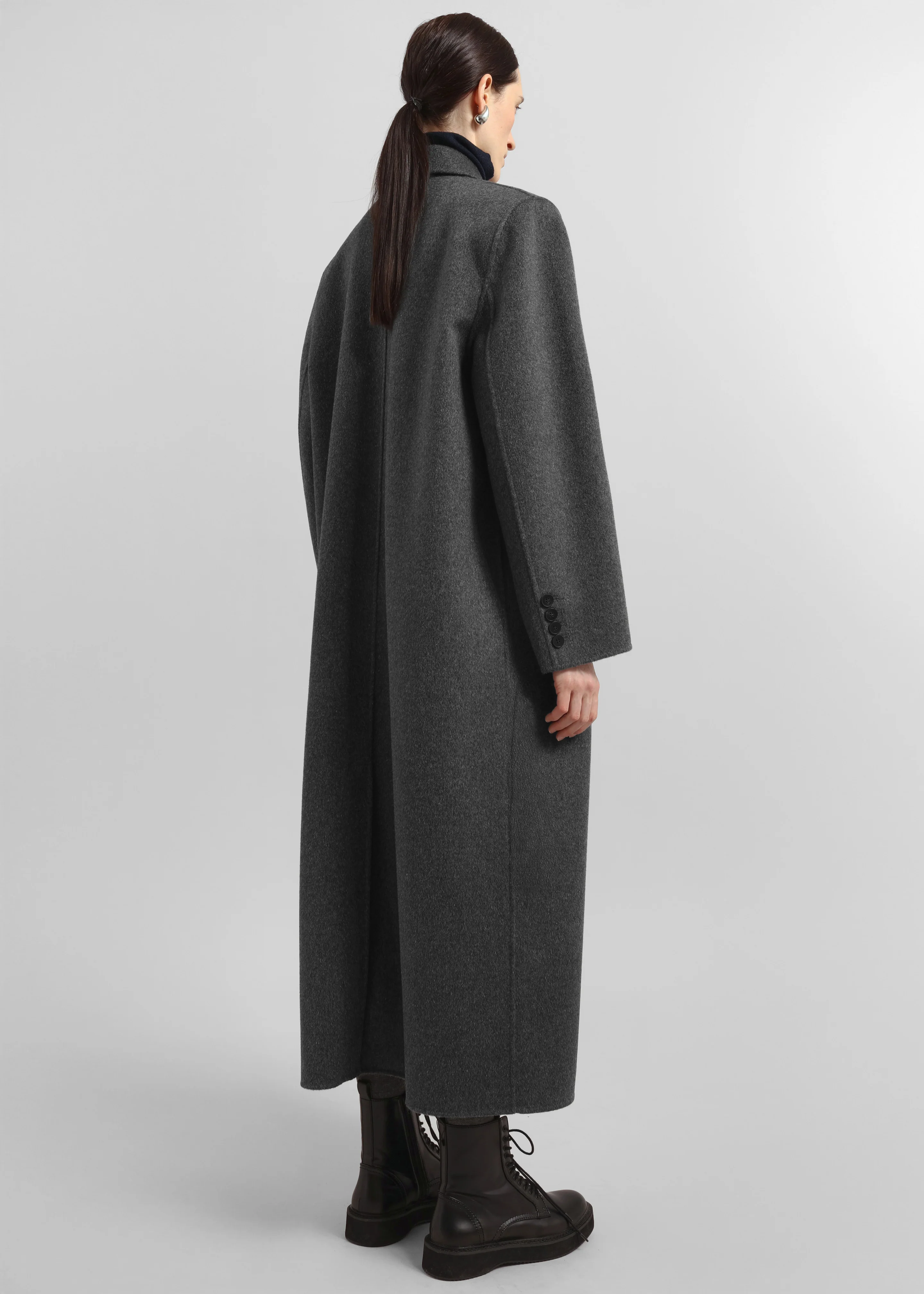 Gaia Double-Breasted Coat - Dark Grey Melange - Image 7