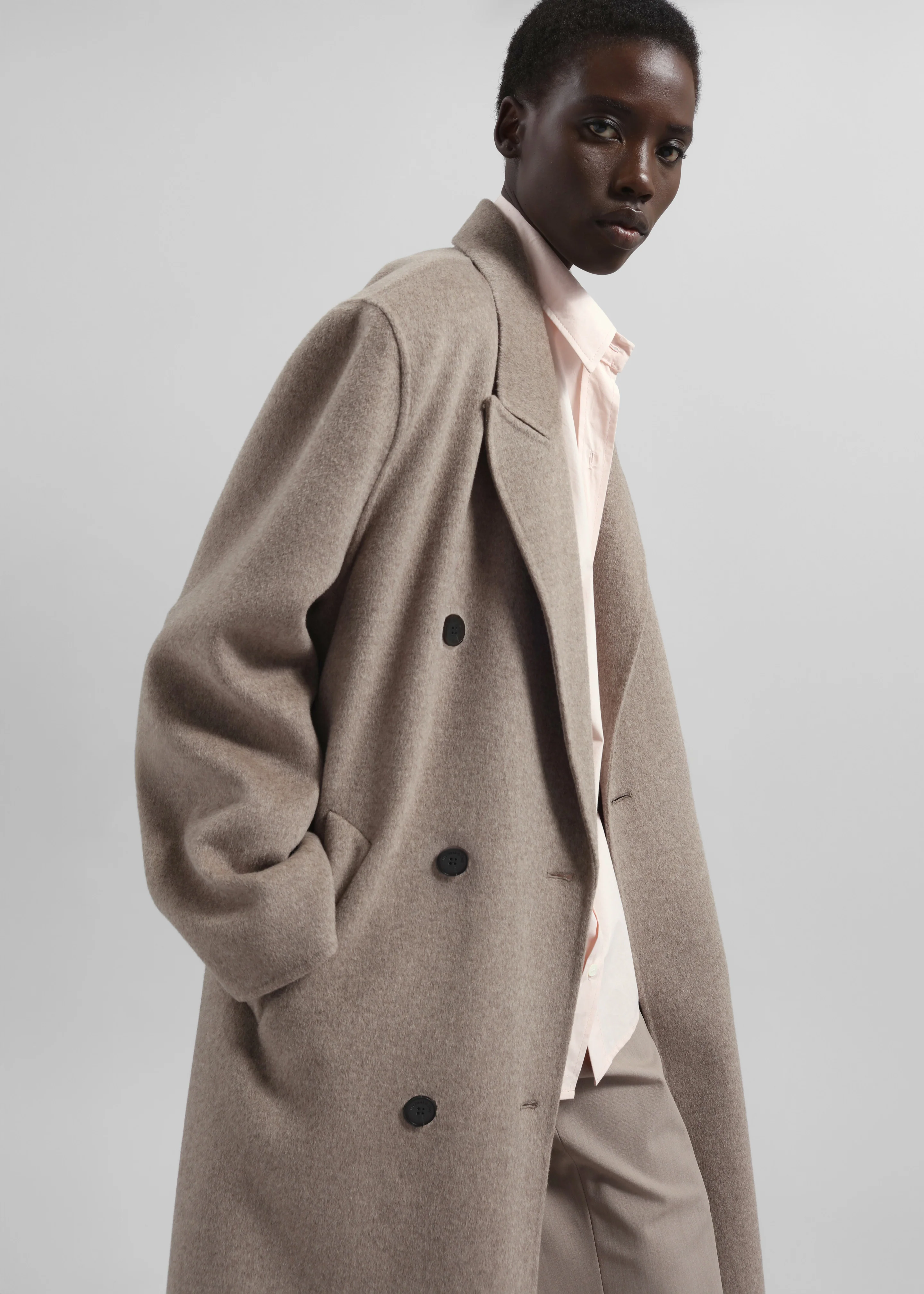 Gaia Double-Breasted Coat - Taupe Melange - Image 2