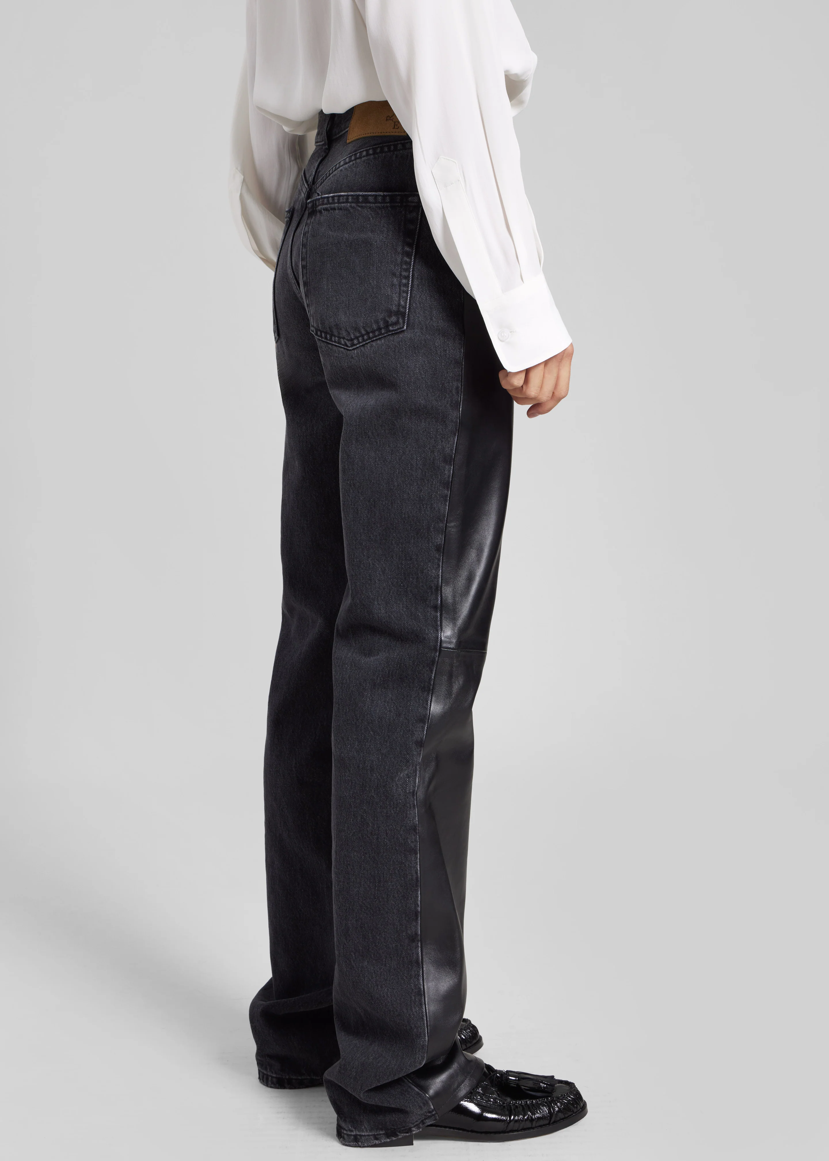 Haikure Star Jeans - Black Denim/Leather - Image 5